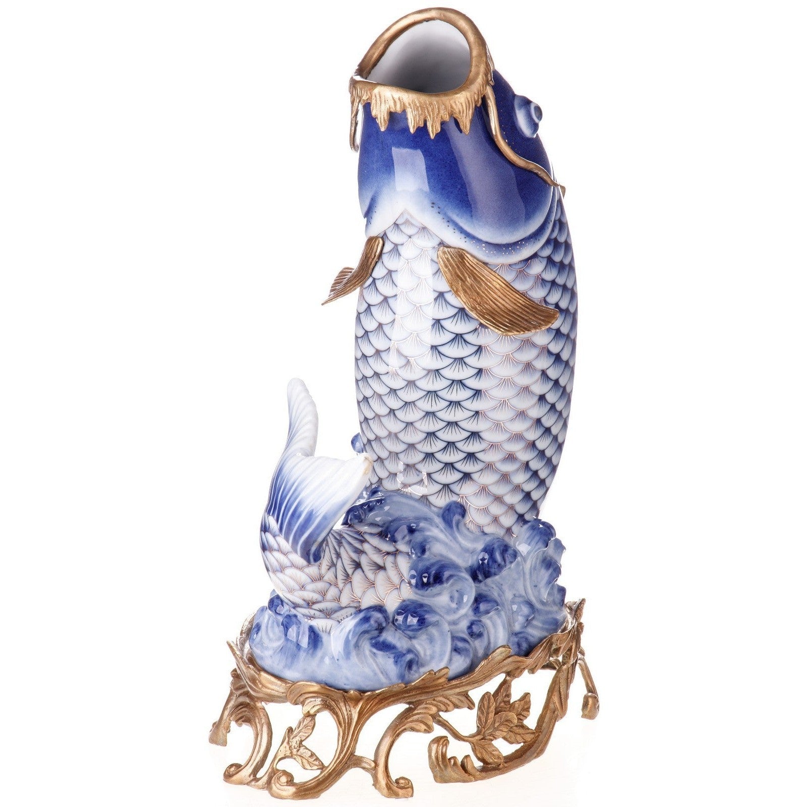 Porcelain Decorative Fish Sculpture on Ornate Base | Animal Sculptures