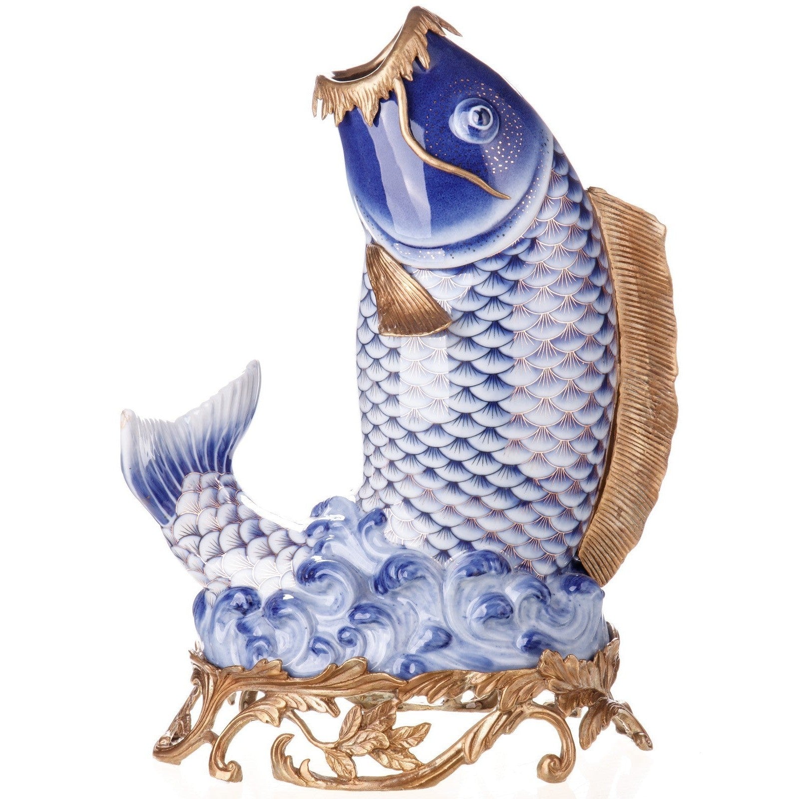 Porcelain Decorative Fish Sculpture on Ornate Base | Animal Sculptures