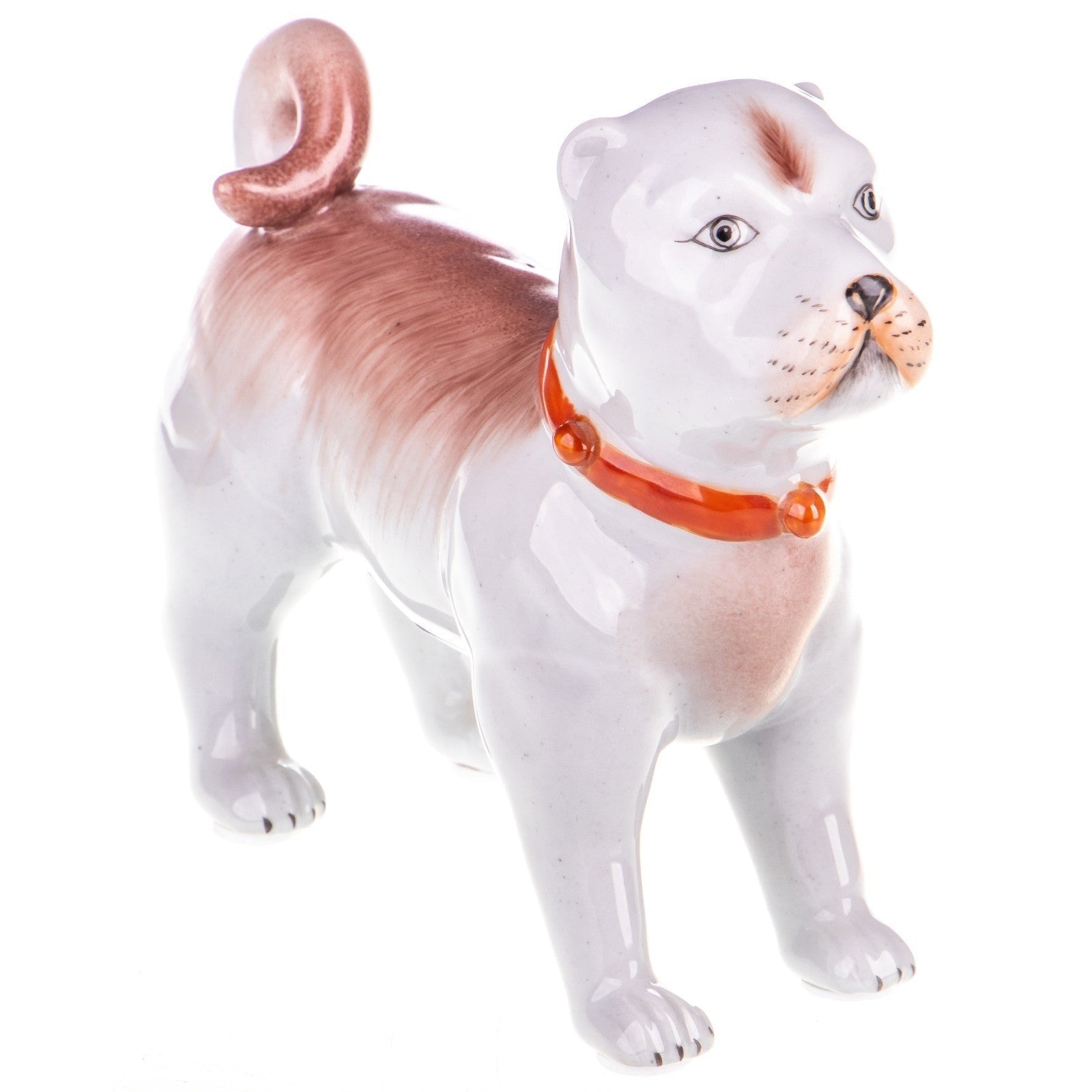 Porcelain Dog Figurine with Orange Collar | Animal Sculptures