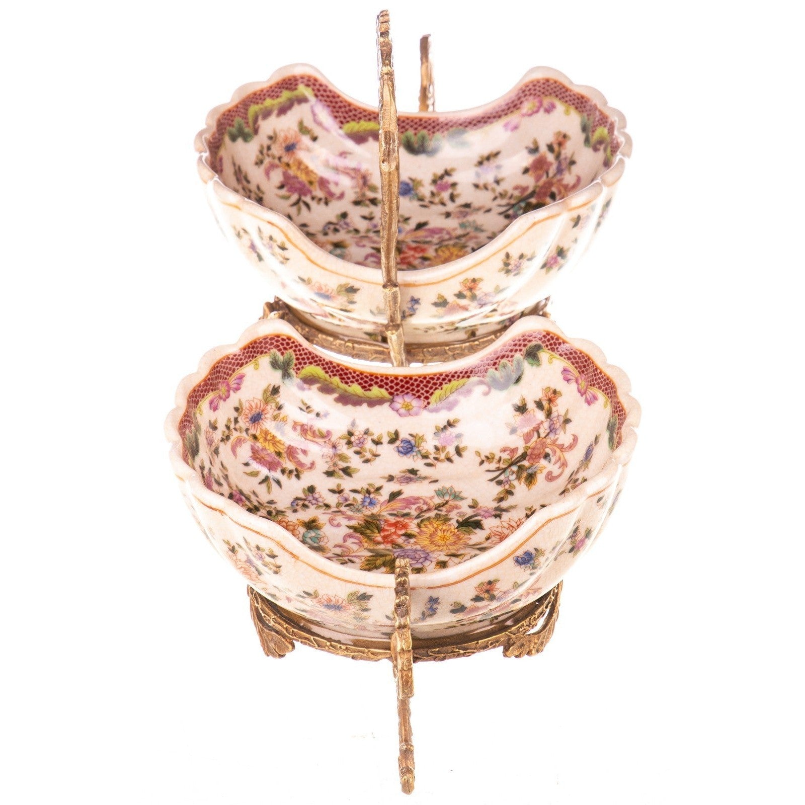 Porcelain Double Bowl with Ornate Floral Gilded Frame | Vases & Bowls