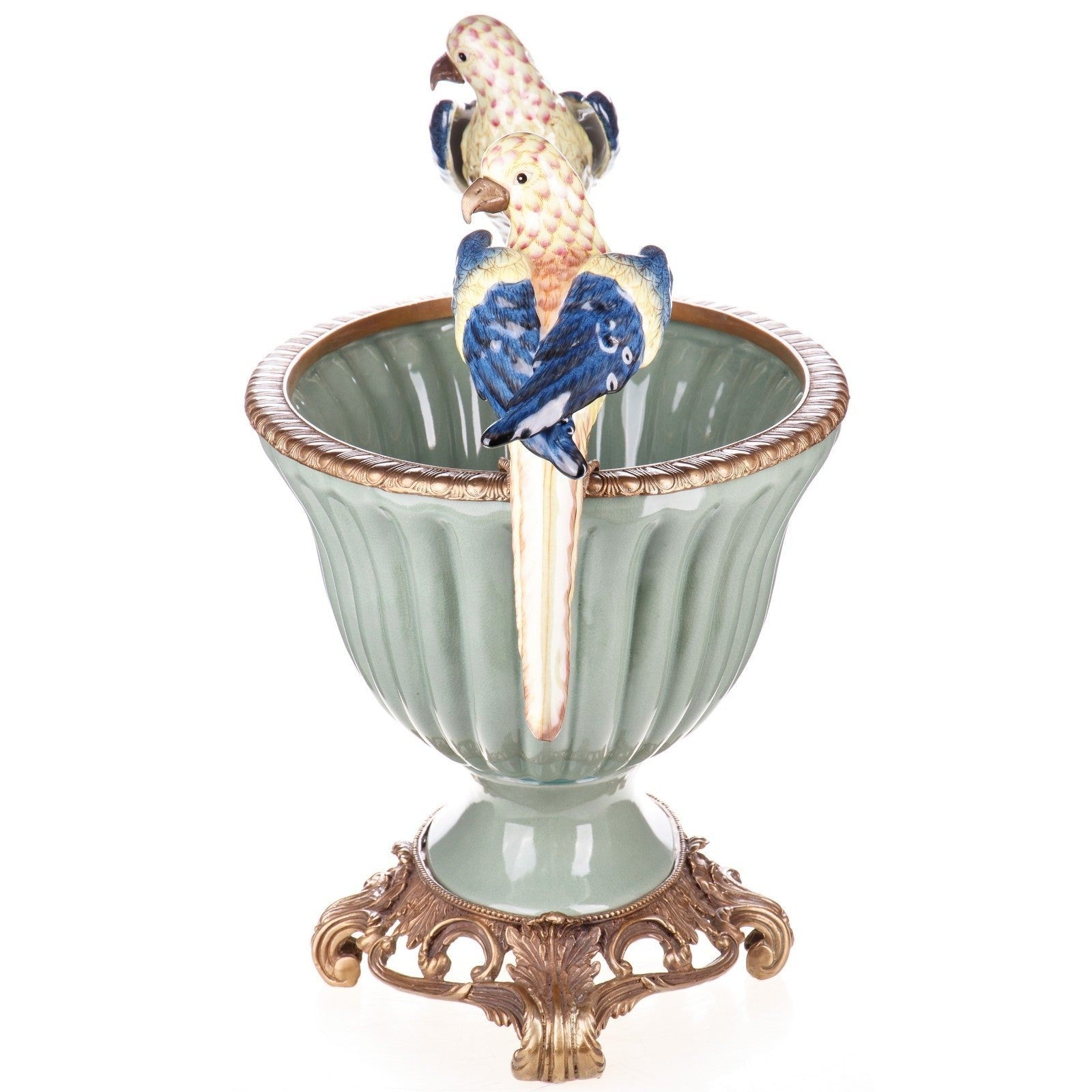 Porcelain Parrot Bowl with Ornate Base | Vases & Bowls | Home Decor
