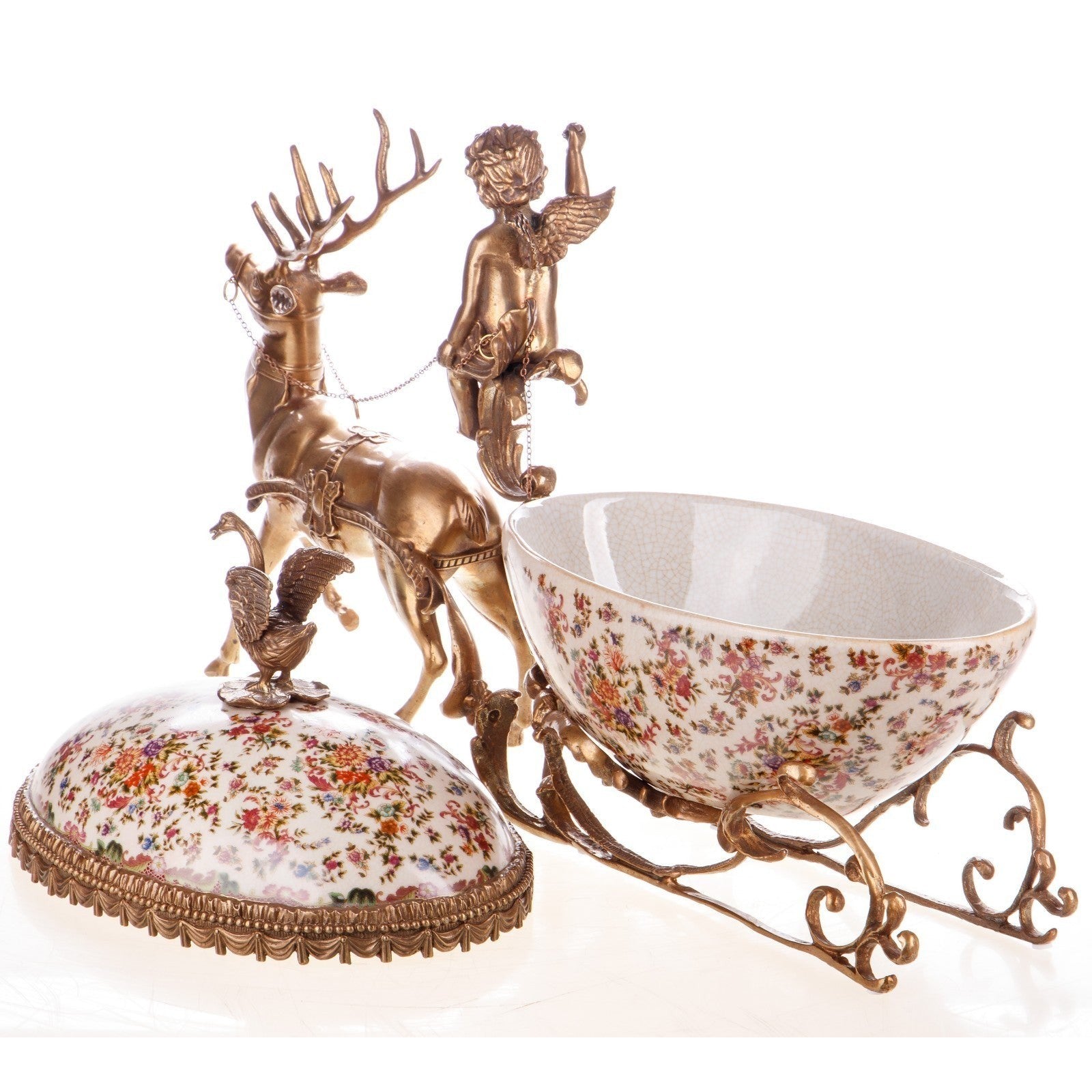 Porcelain Reindeer Sleigh Centerpiece | Vases & Bowls | Home Decor