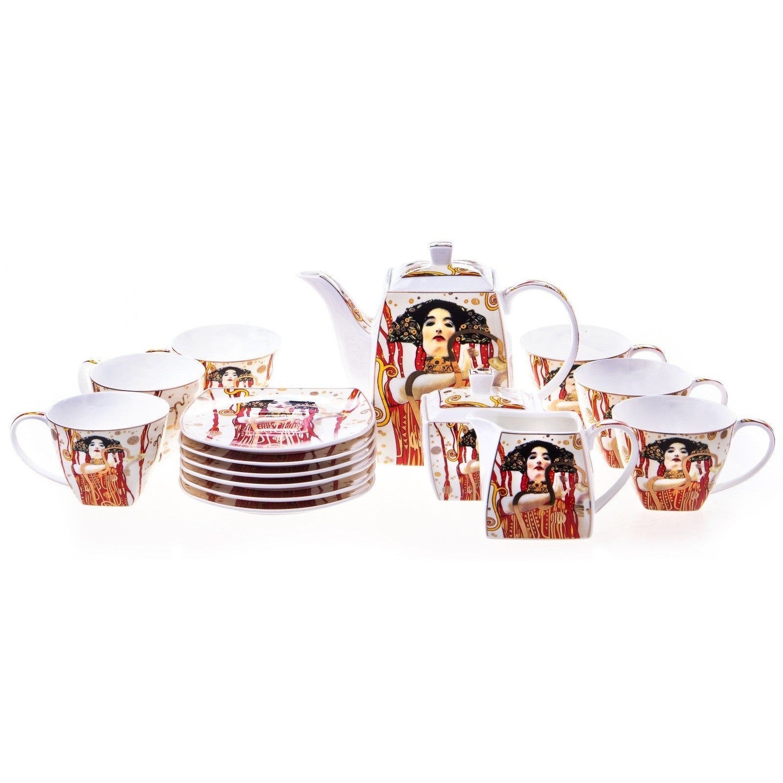Porcelain Tea Set Inspired by Gustav Klimt – 15-Piece Art Nouveau
