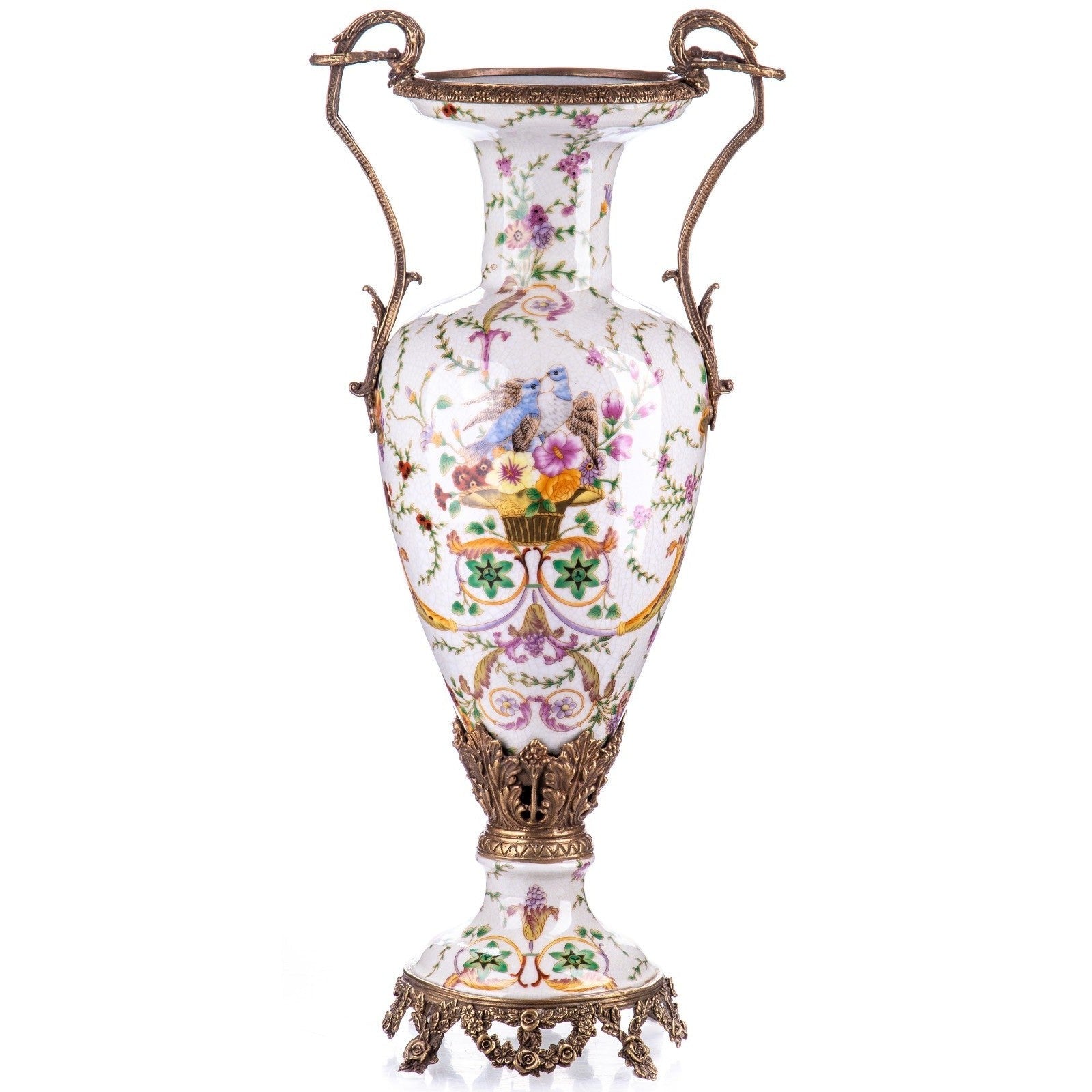 Porcelain Vase with Bird and Floral Motif and Bronze Mounts