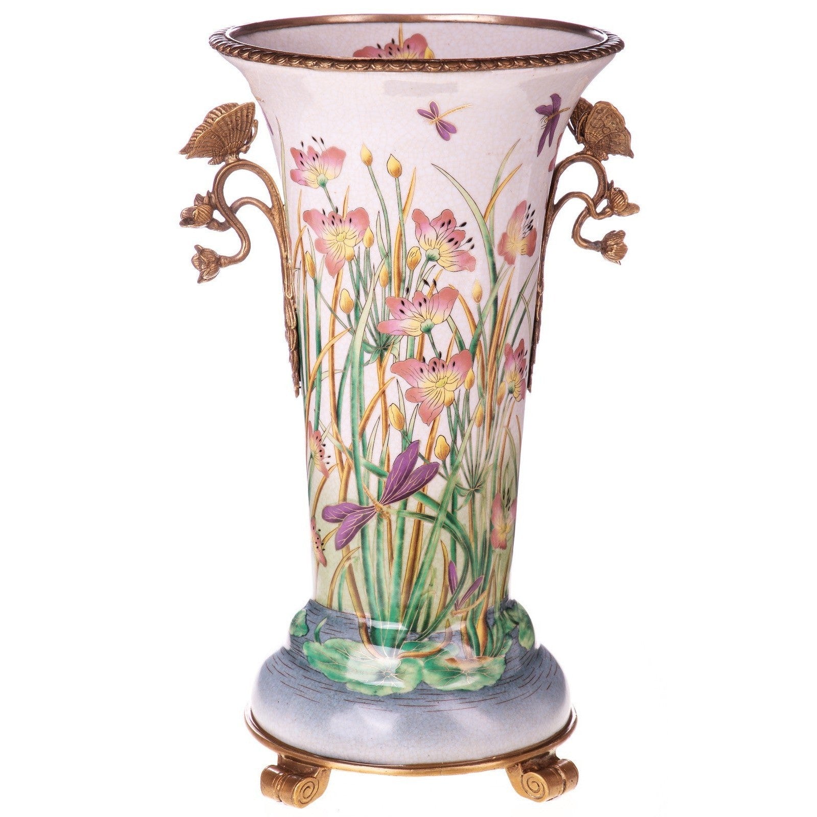 Porcelain Vase with Floral & Dragonfly Motif | Vases & Bowls