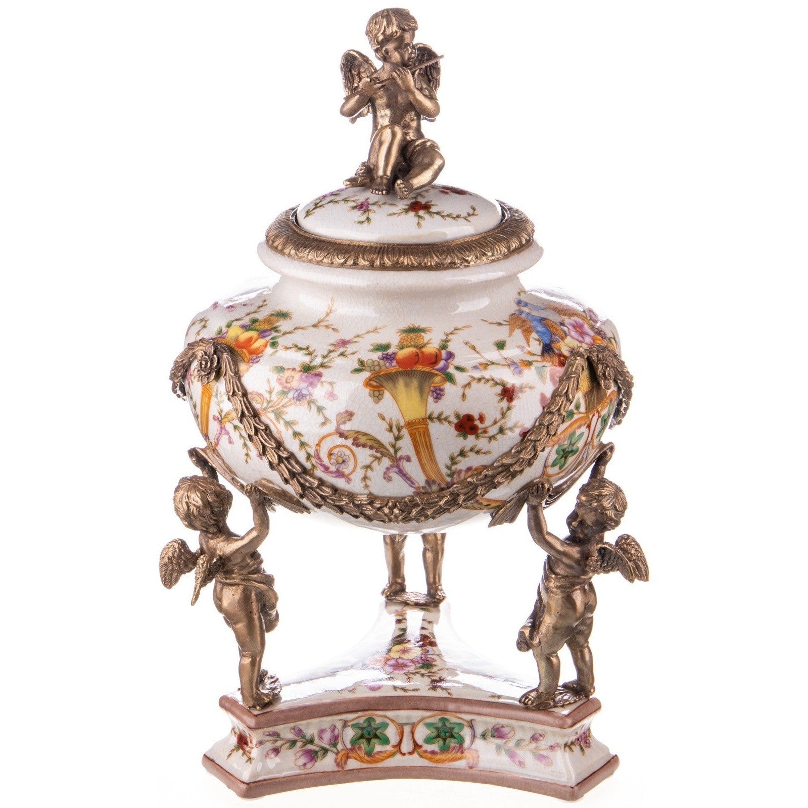 Porcelain and Bronze Lidded Decorative Jar with Cherubs