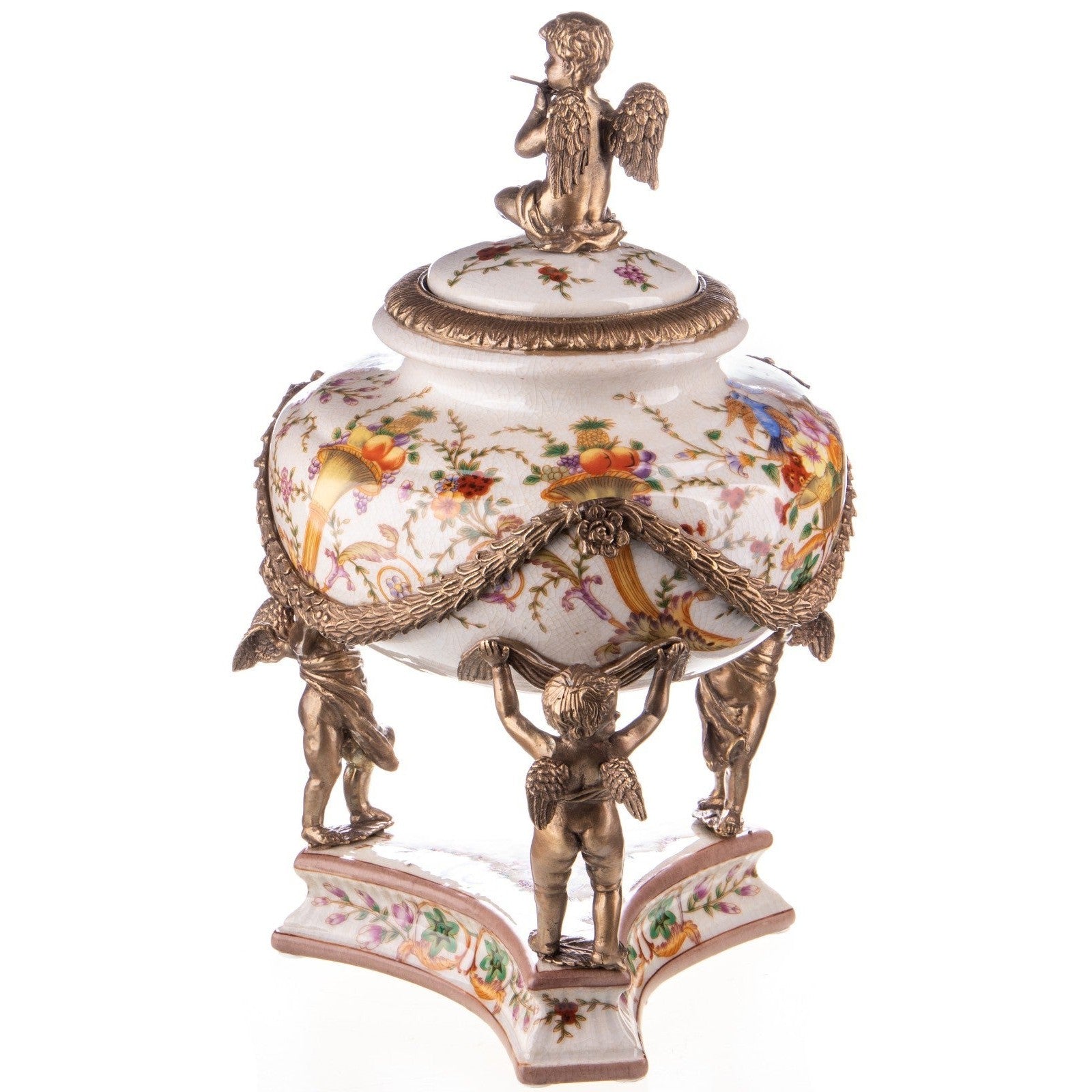 Porcelain and Bronze Lidded Decorative Jar with Cherubs