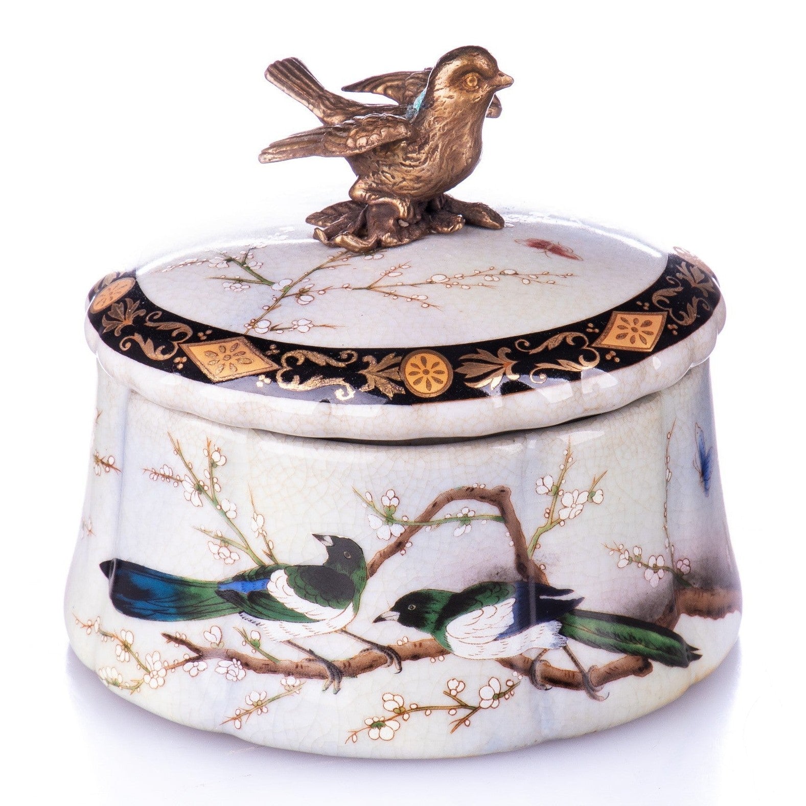 Porcelain and Bronze Lidded Decorative Urn with Floral Motif