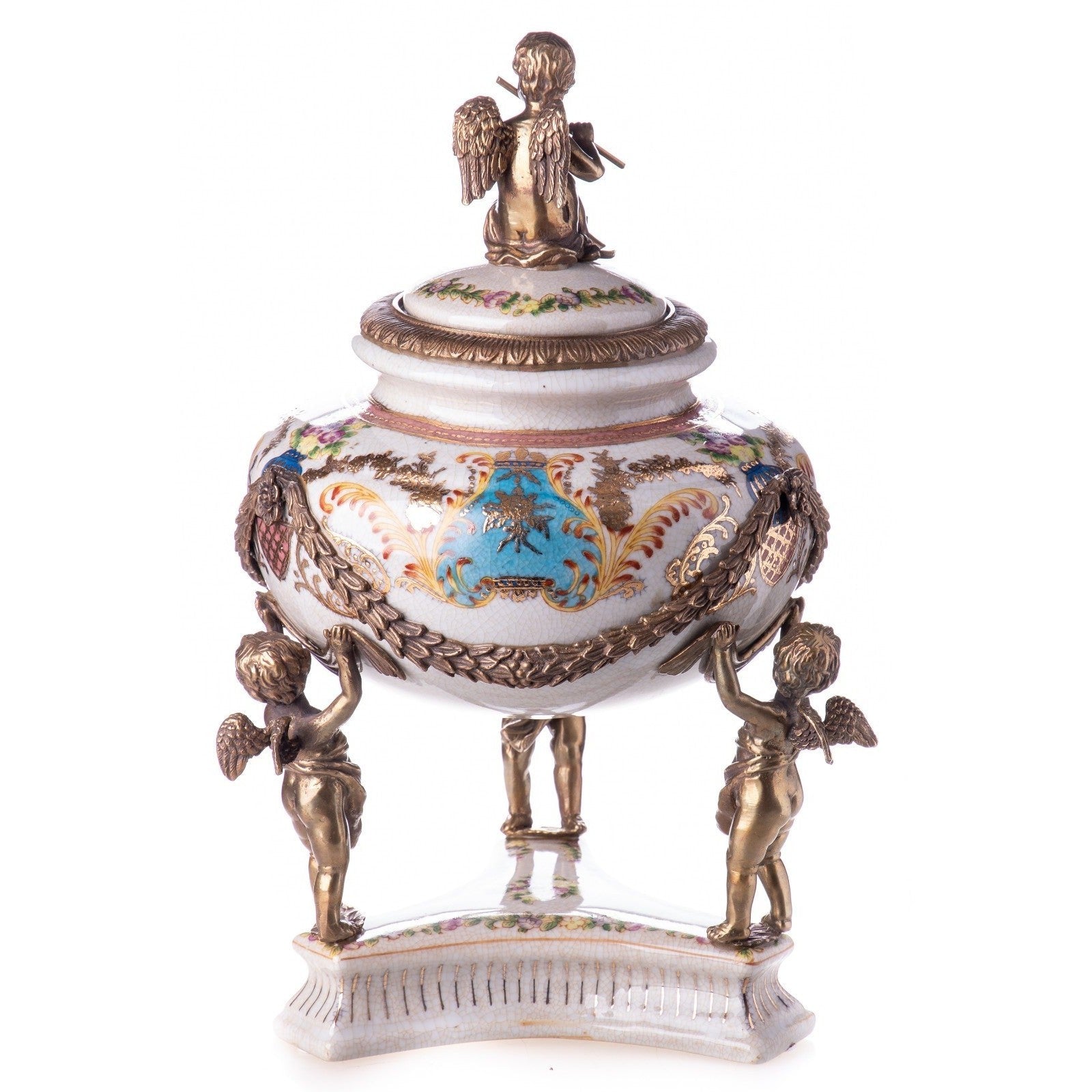Porcelain and Bronze Lidded Jar with Cherubs, Mythology & Deity Sculpt