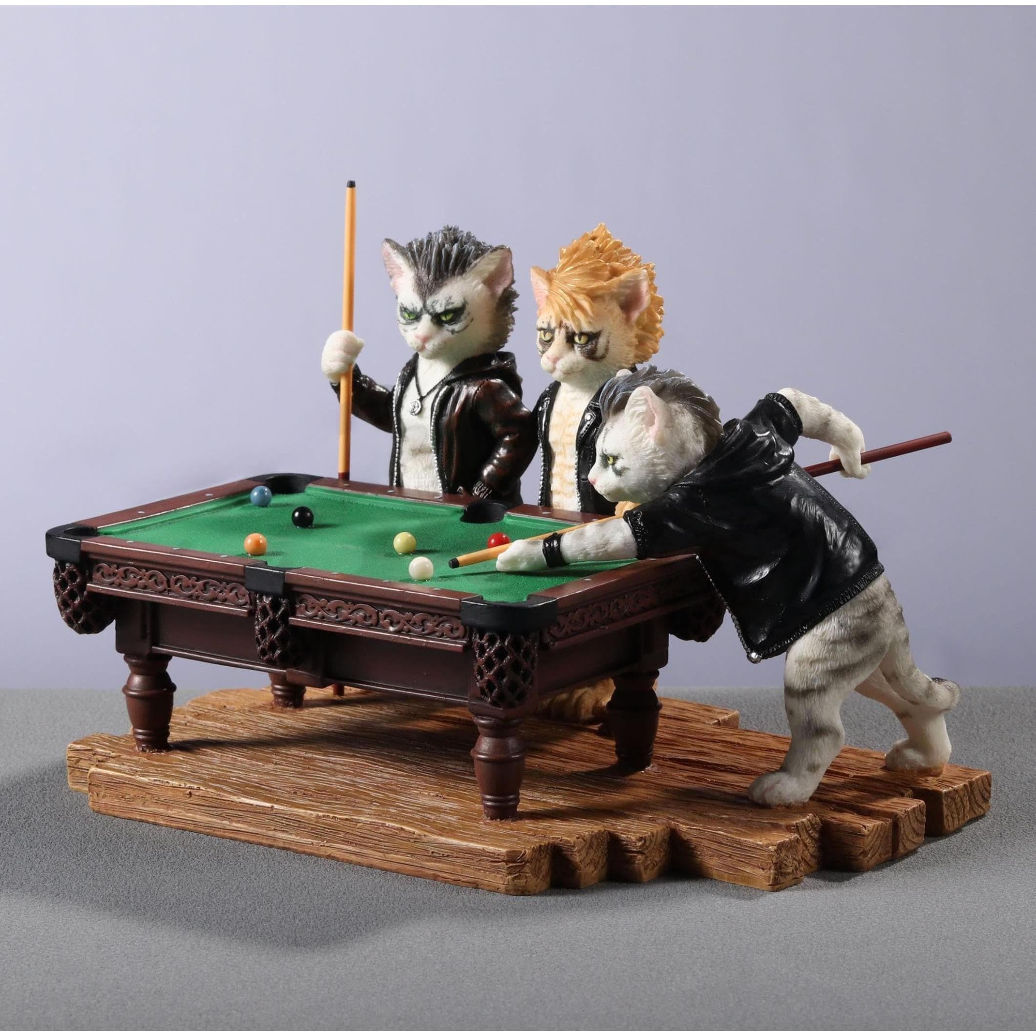 Punk Rock Edgy Cats Playing Pool | Animal Sculptures | Home Decor