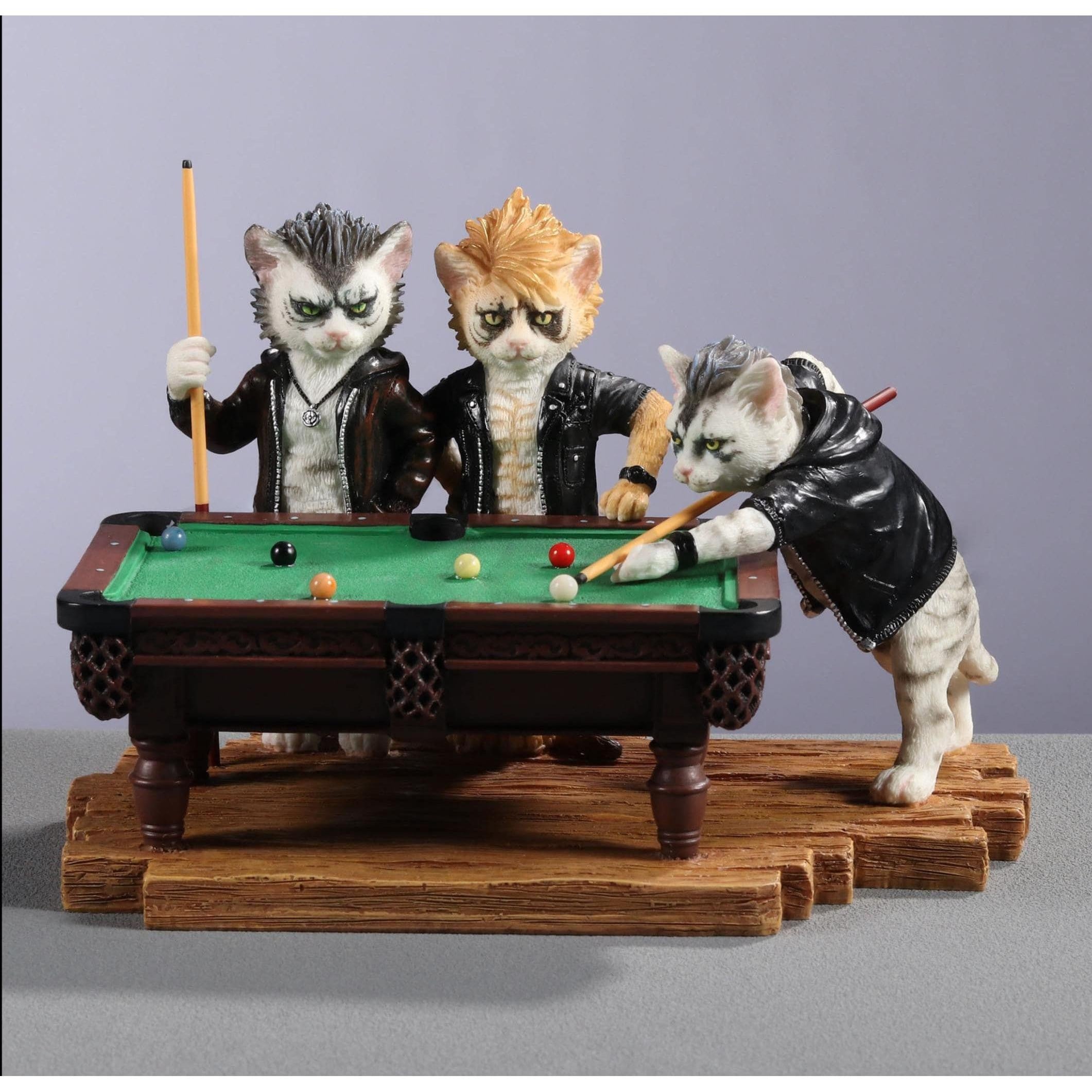 Punk Rock Edgy Cats Playing Pool | Animal Sculptures | Home Decor