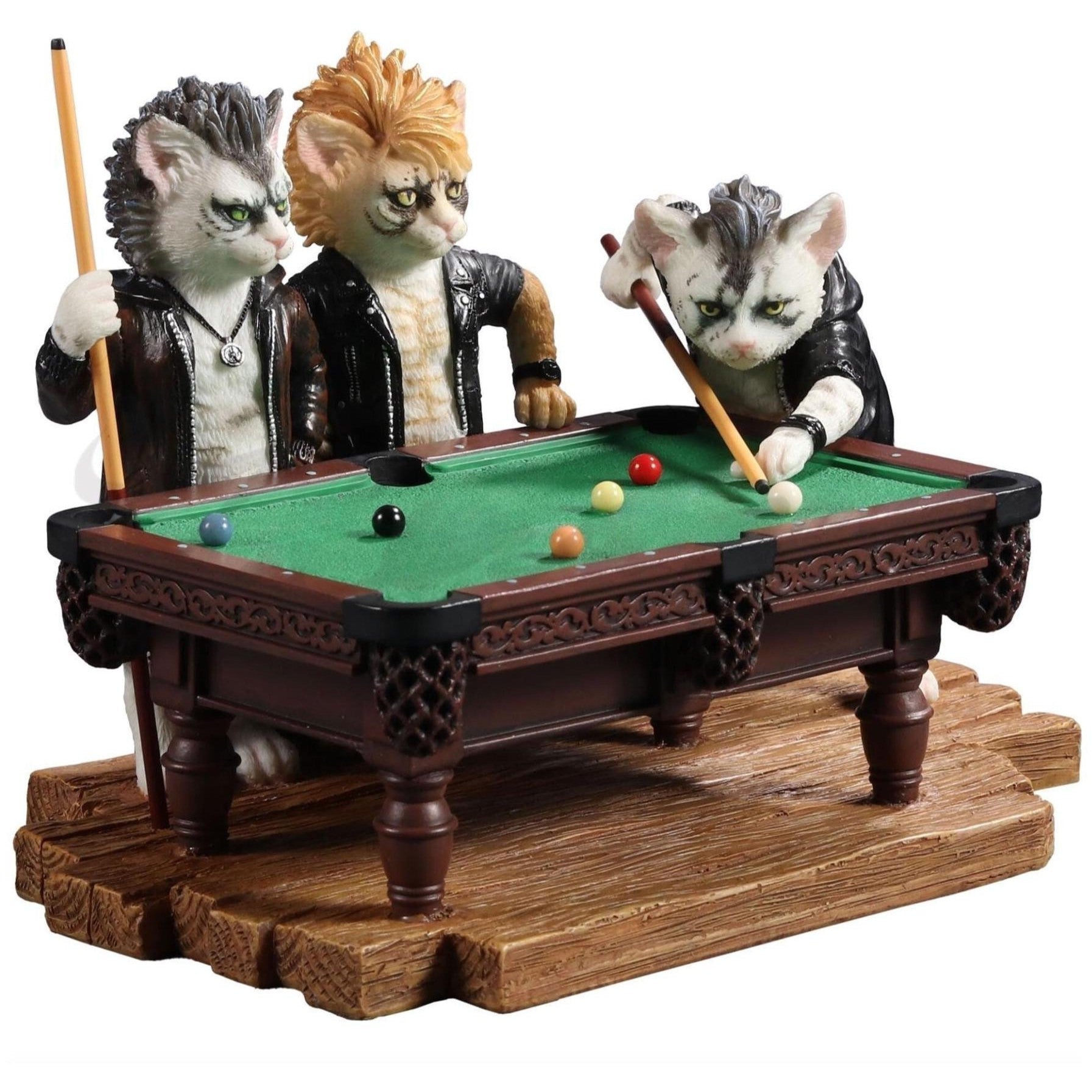 Punk Rock Edgy Cats Playing Pool | Animal Sculptures | Home Decor