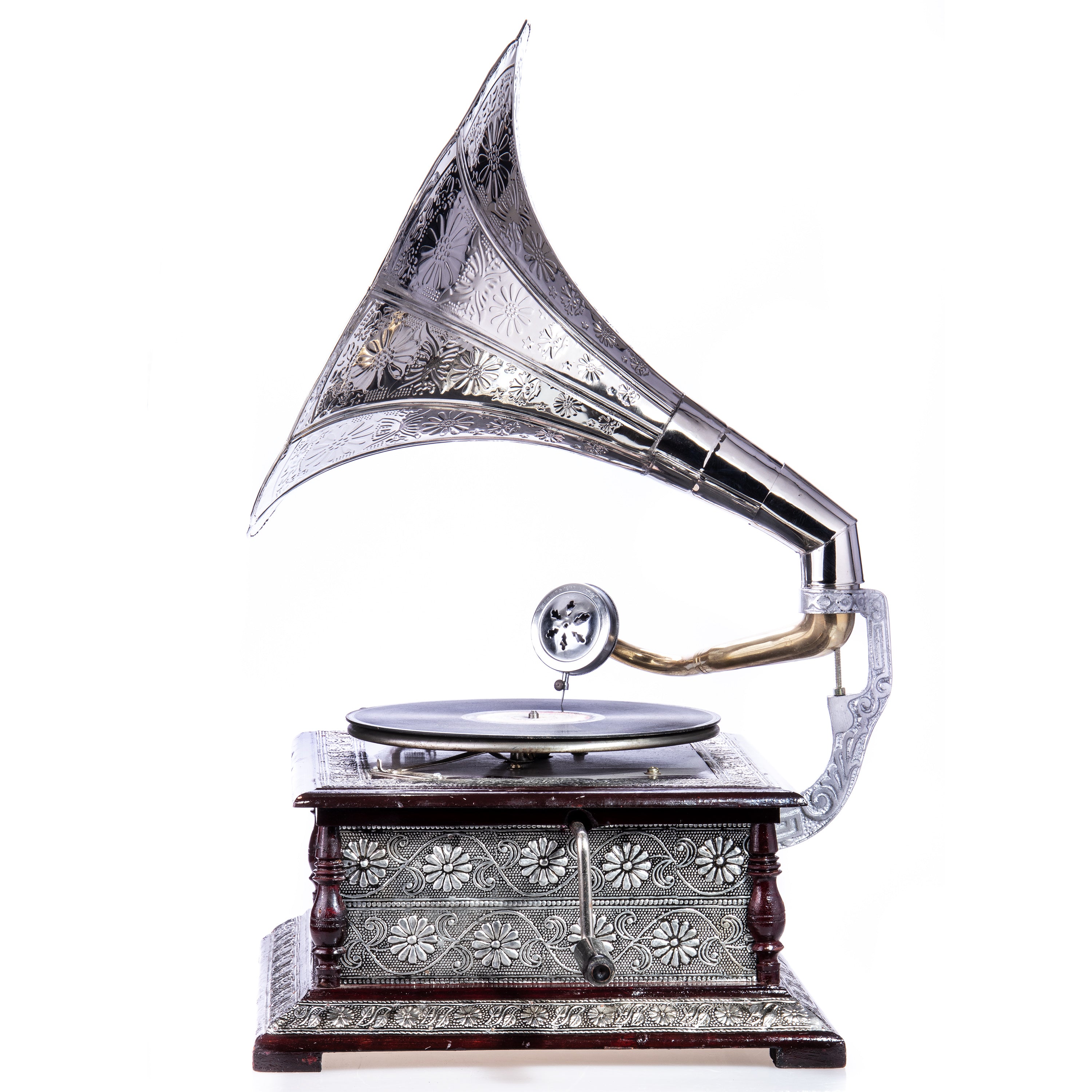 Vintage Style Gramophone with Mechanical Motor – Brass Horn – view 2