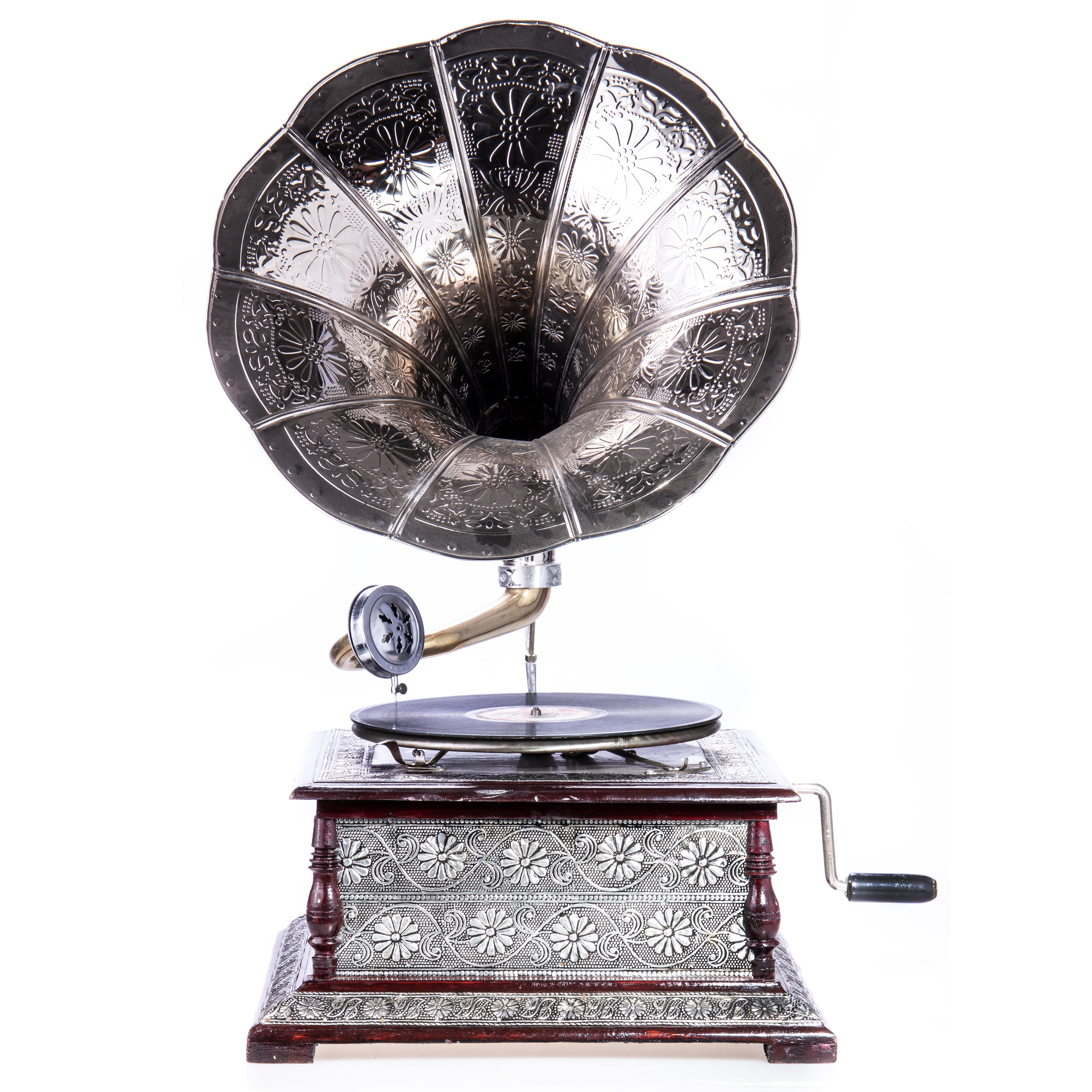 Vintage Style Gramophone with Mechanical Motor – Brass Horn – view 1