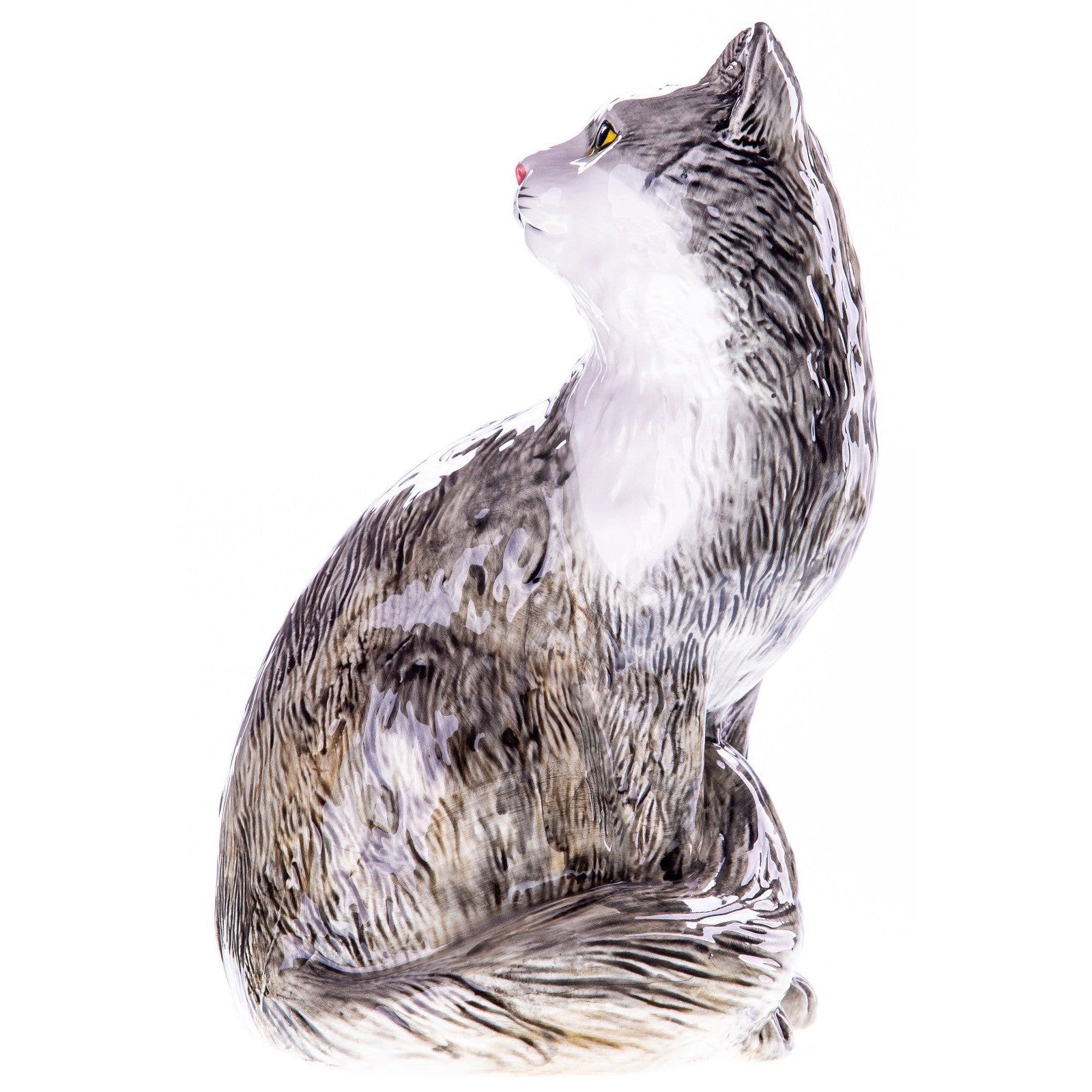 Realistic Grey Cat Ceramic Statue | Animal Sculptures | Home Decor