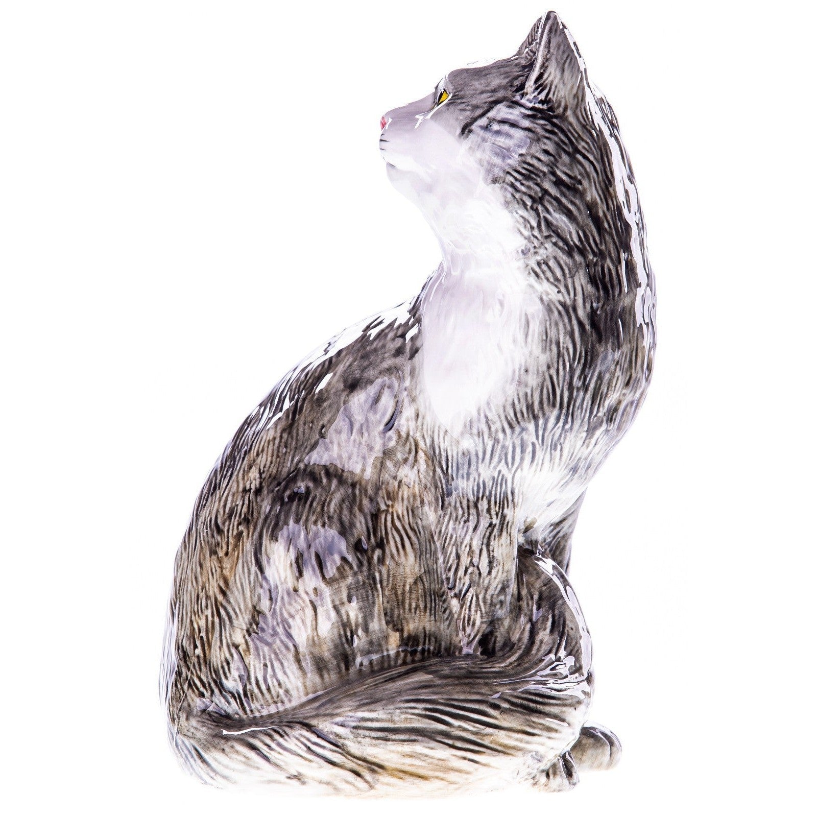 Realistic Grey Cat Ceramic Statue | Animal Sculptures | Home Decor
