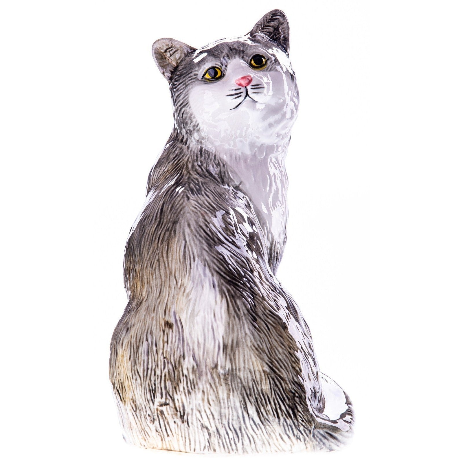 Realistic Grey Cat Ceramic Statue | Animal Sculptures | Home Decor