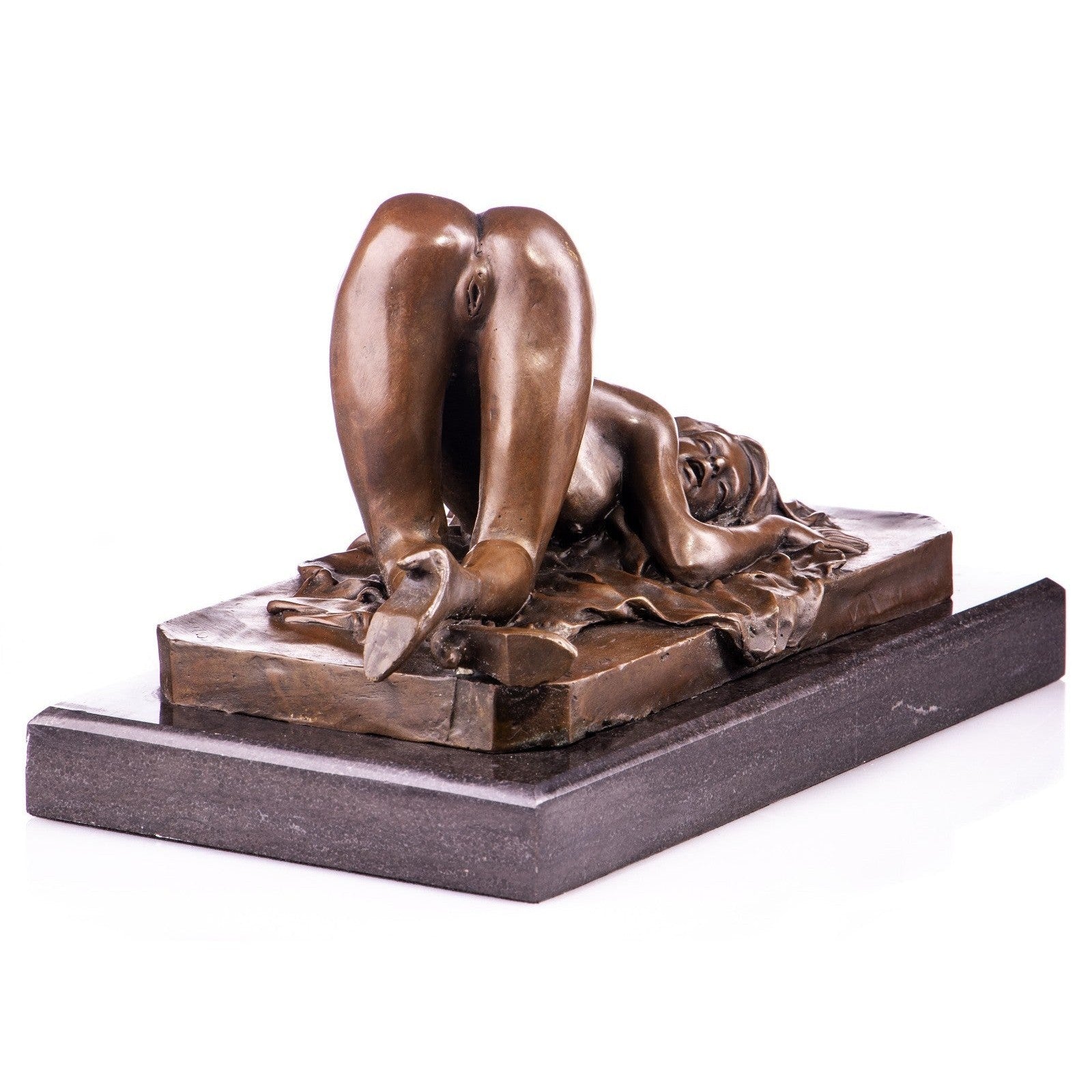 Reclining Nude Woman Sensual Bronze Art Sculpture on Base