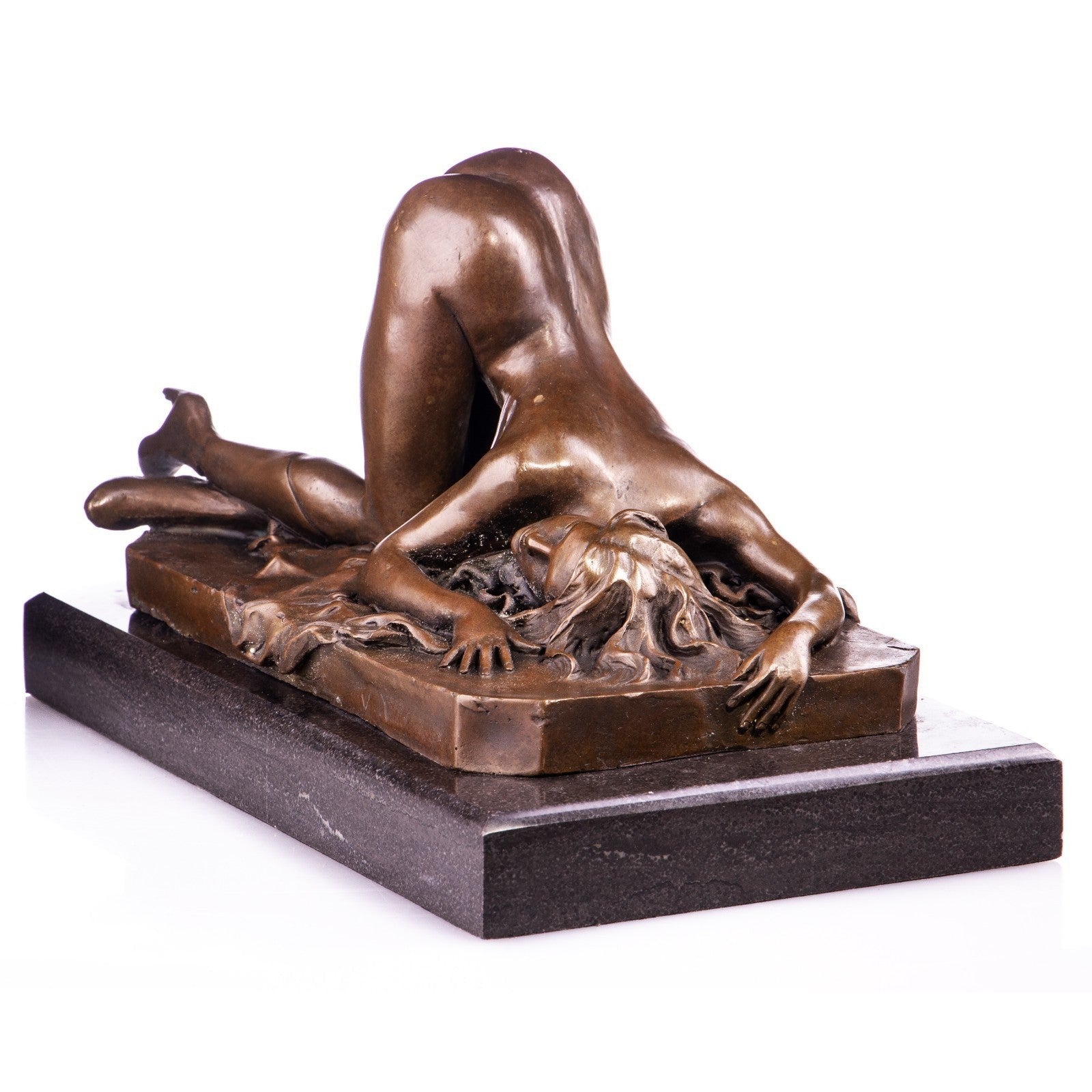 Reclining Nude Woman Sensual Bronze Art Sculpture on Base