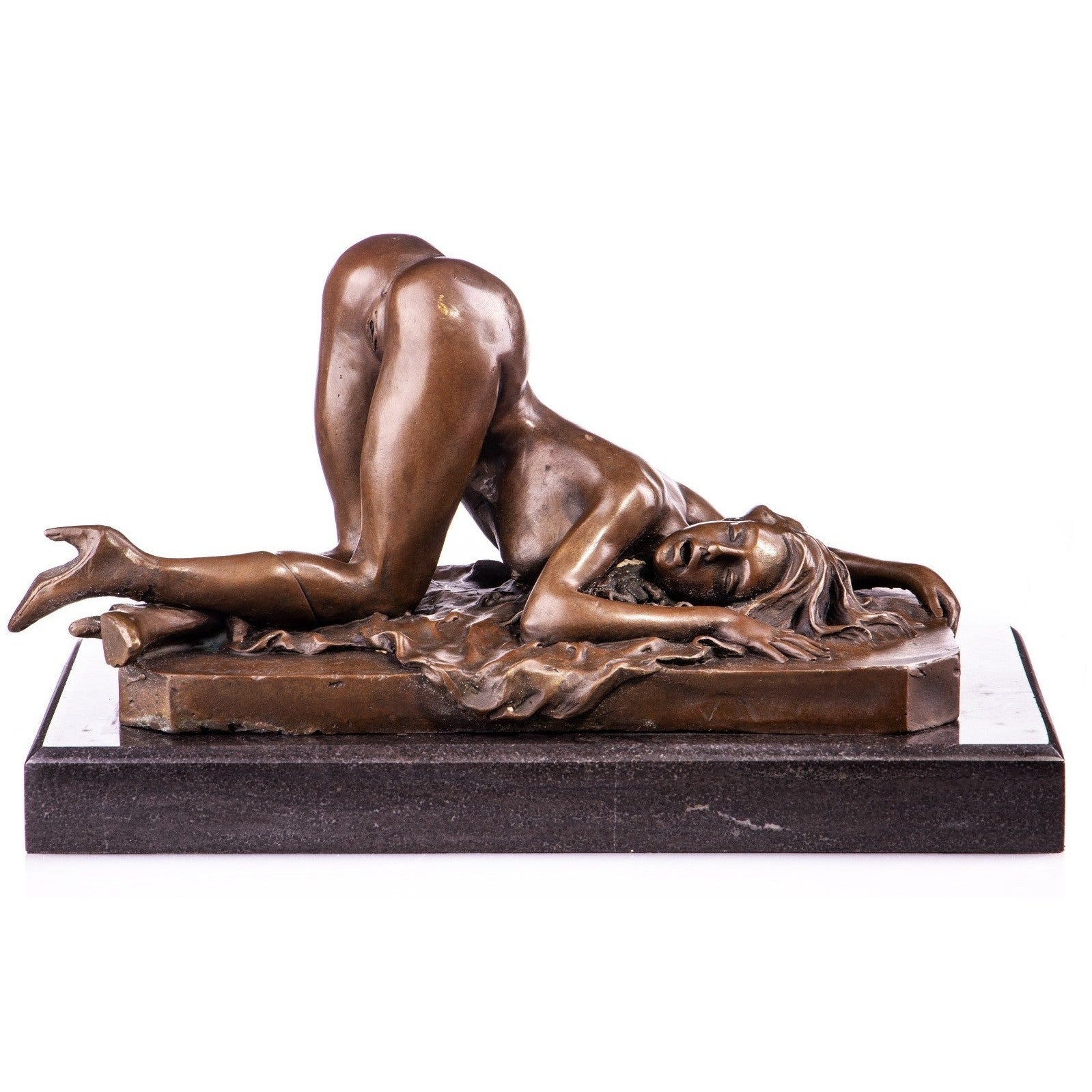 Reclining Nude Woman Sensual Bronze Art Sculpture on Base