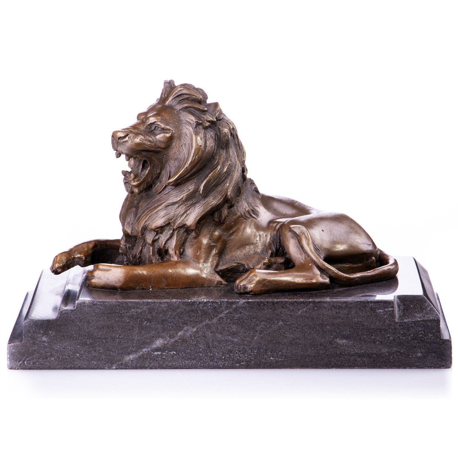 Roaring Lion Bronze Sculpture on Stone Base | Animal Sculptures