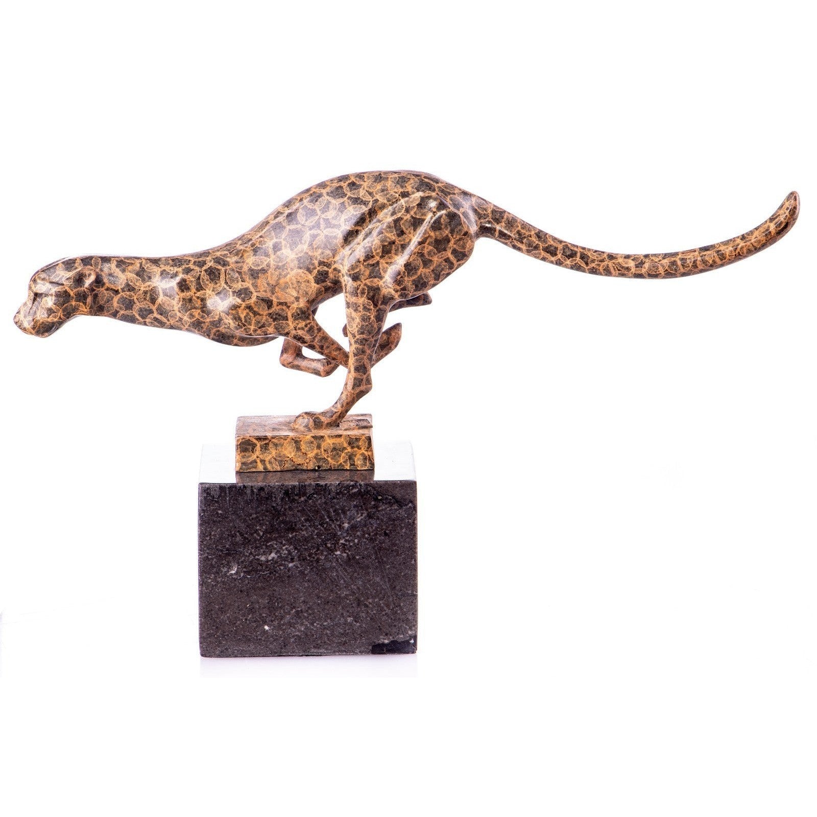 Running Cheetah Bronze Sculpture with Giraffe | Animal Sculptures