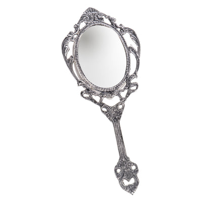 Nickel-plated brass hand mirror | Handcrafted Brass Decor