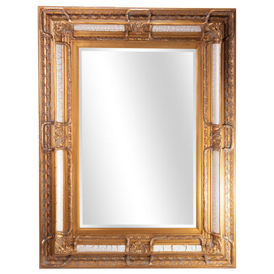 Baroque Wall Mirror with Carved Wooden Frame, Bevelled Glass 128 cm