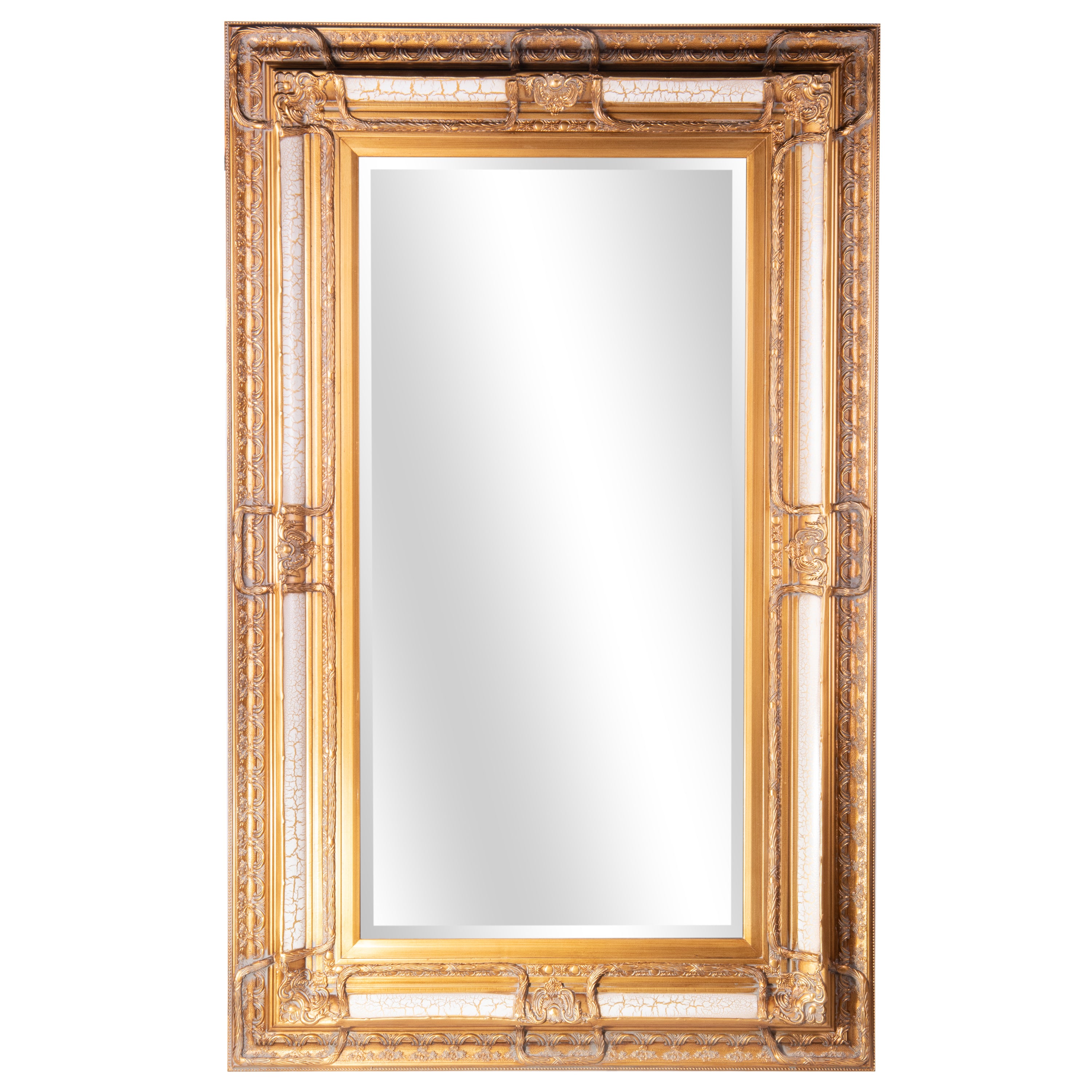 Baroque Wall Mirror with Wooden Frame, Bevelled Glass 158 cm (B)