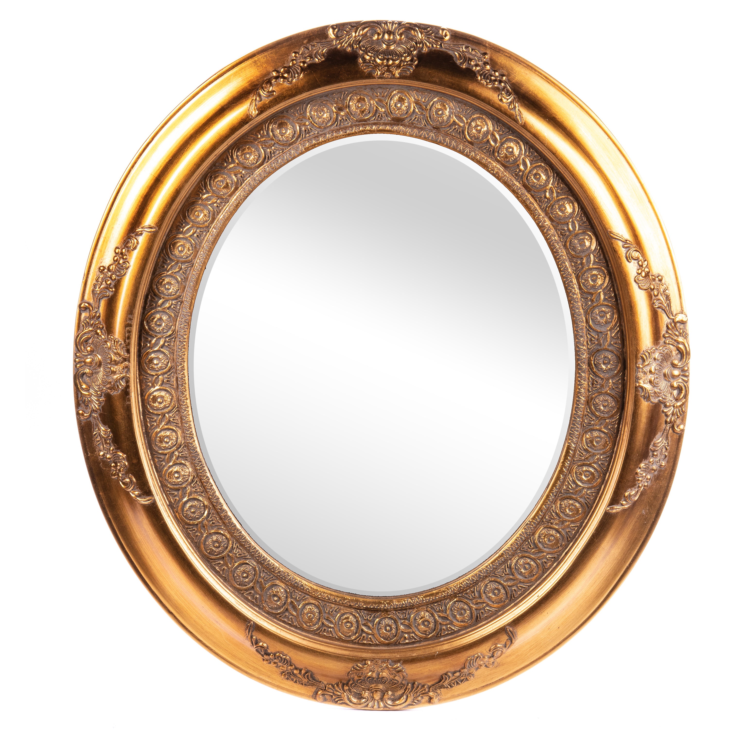 Baroque Wall Mirror with Carved Wooden Frame, Bevelled Glass 88 cm