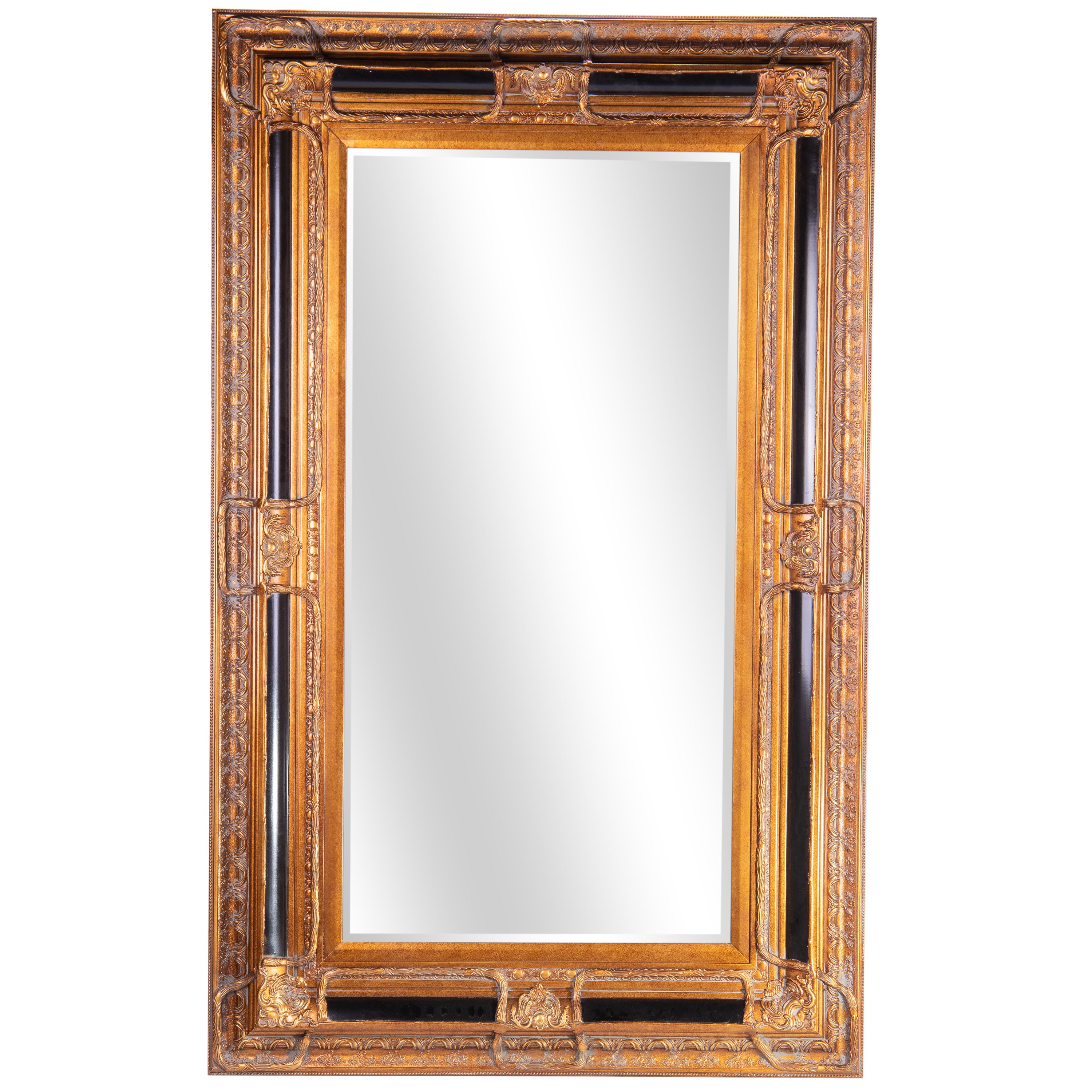 Baroque Wall Mirror with Carved Wooden Frame, Bevelled Glass 158 cm