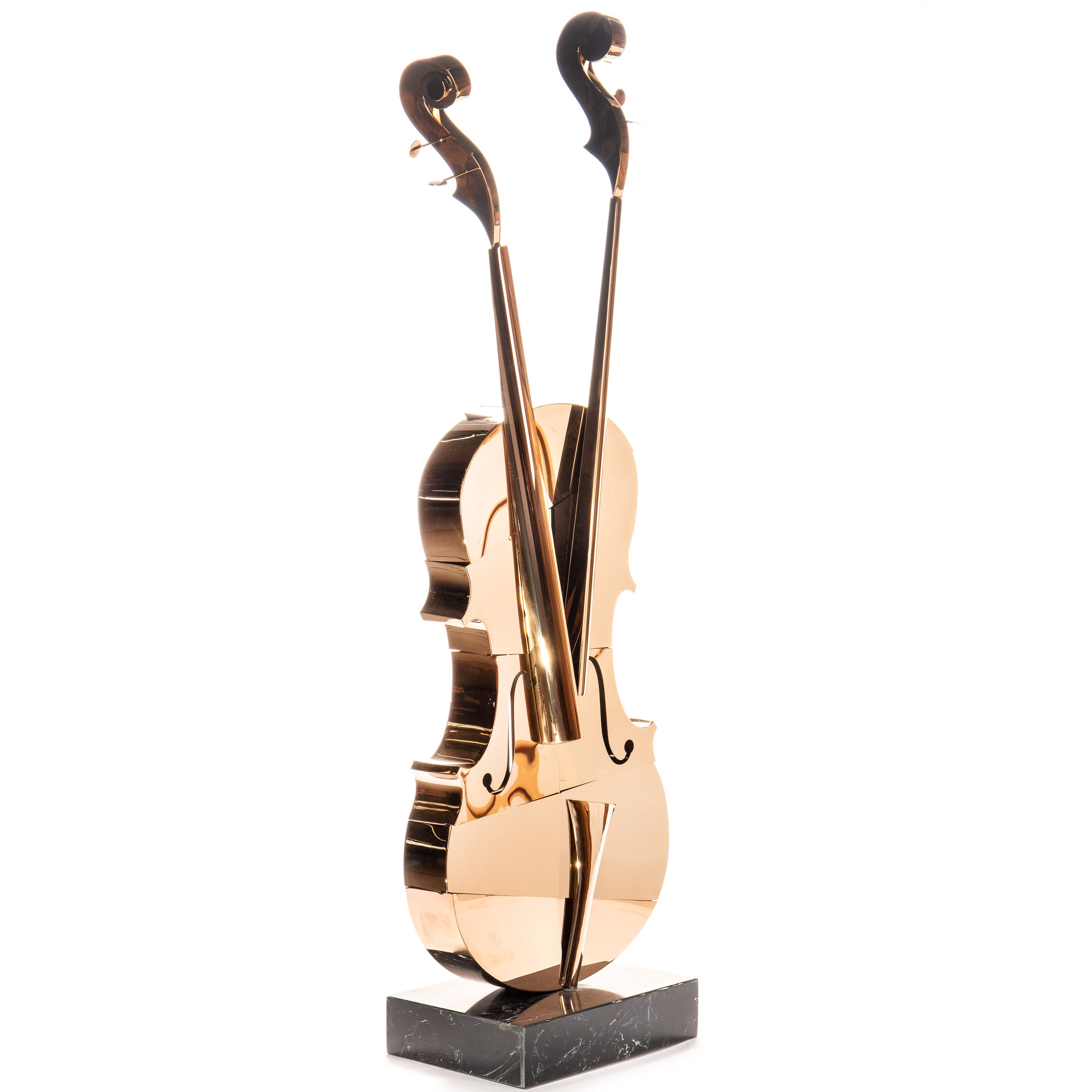 Violin Stainless Steel Sculpture, Rose Gold Chrome – Large Modern Art