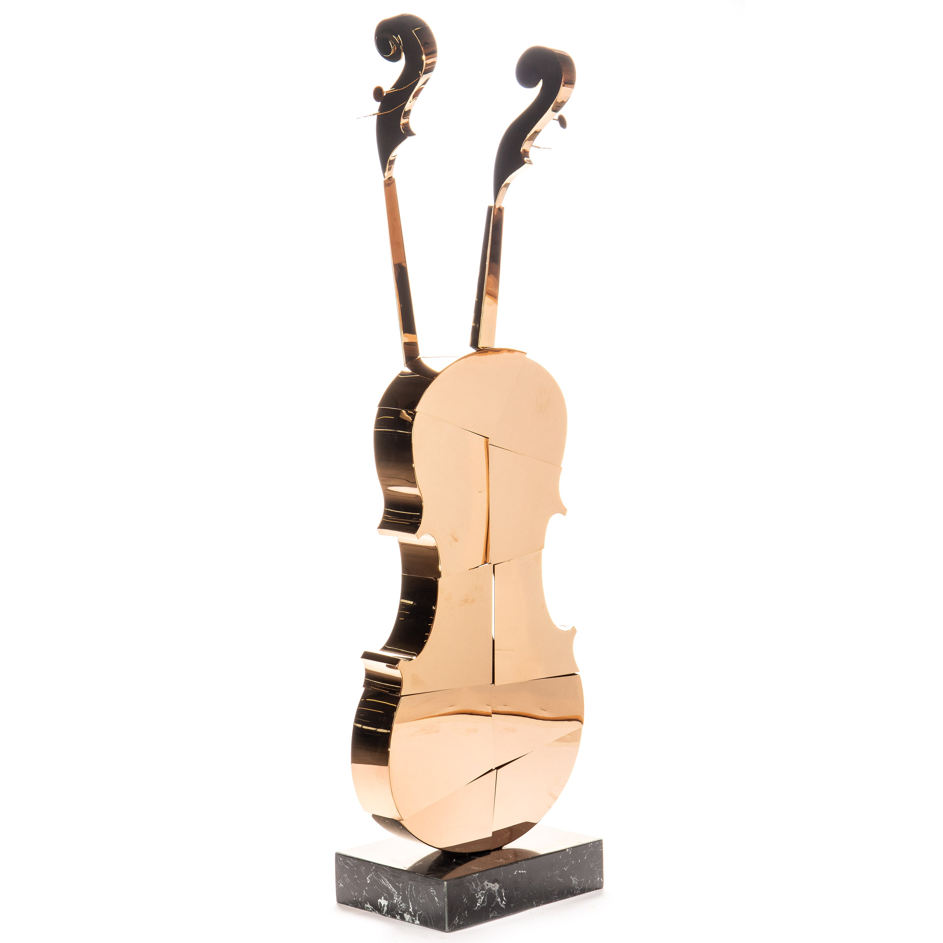 Violin Stainless Steel Sculpture, Rose Gold Chrome – Large Modern Art