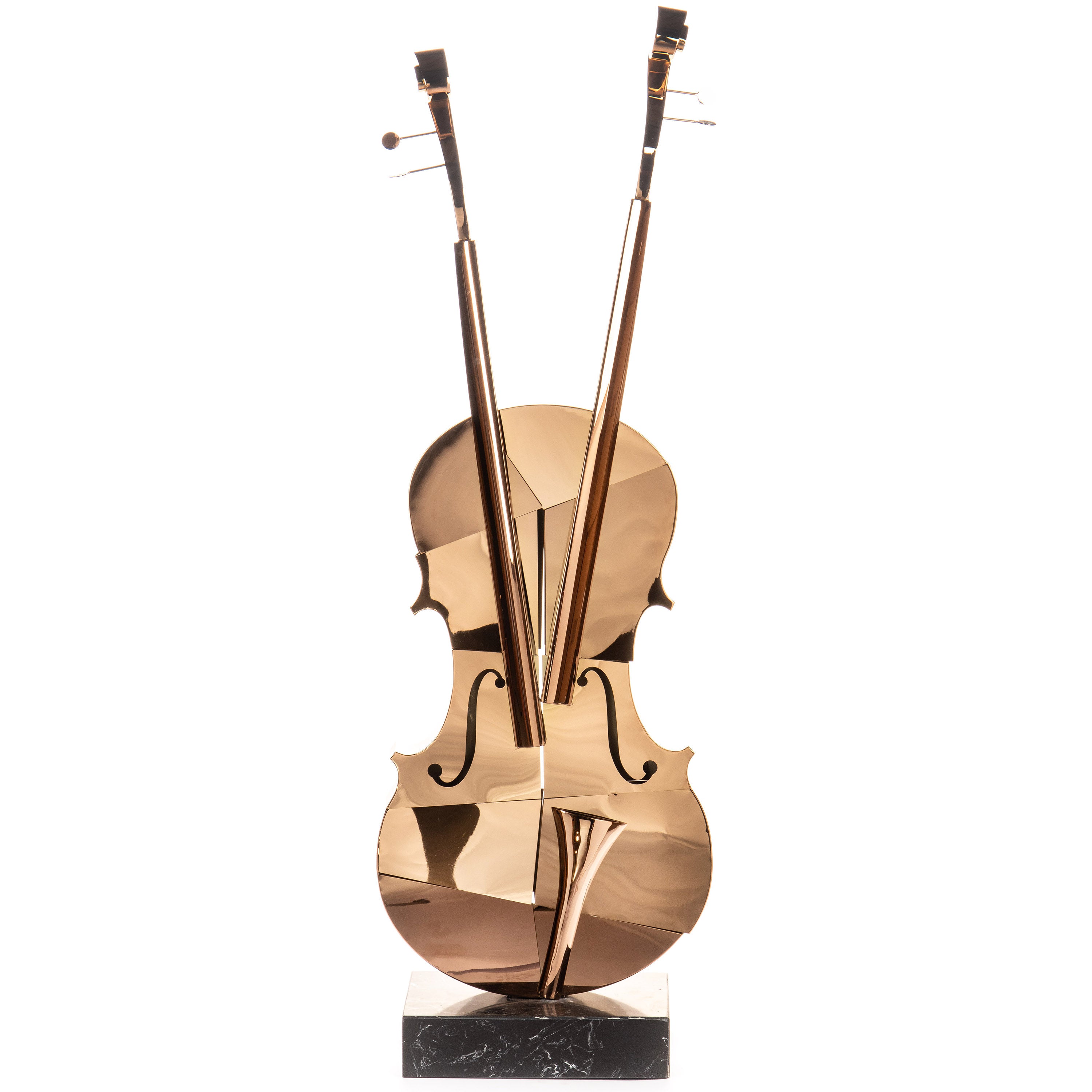 Violin Stainless Steel Sculpture, Rose Gold Chrome – Large Modern Art