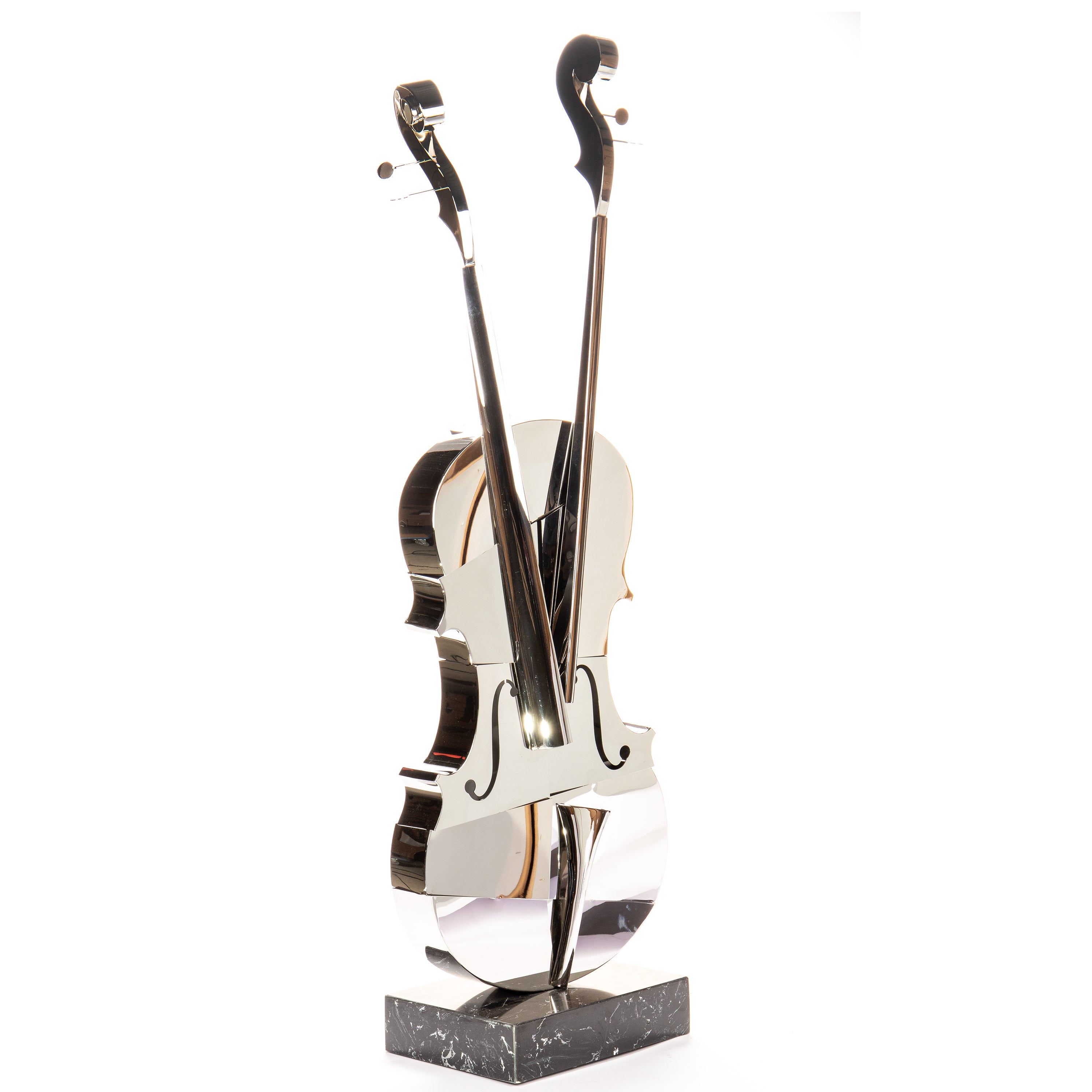 Violin Stainless Steel Sculpture, Chrome Silver – Large Modern Art