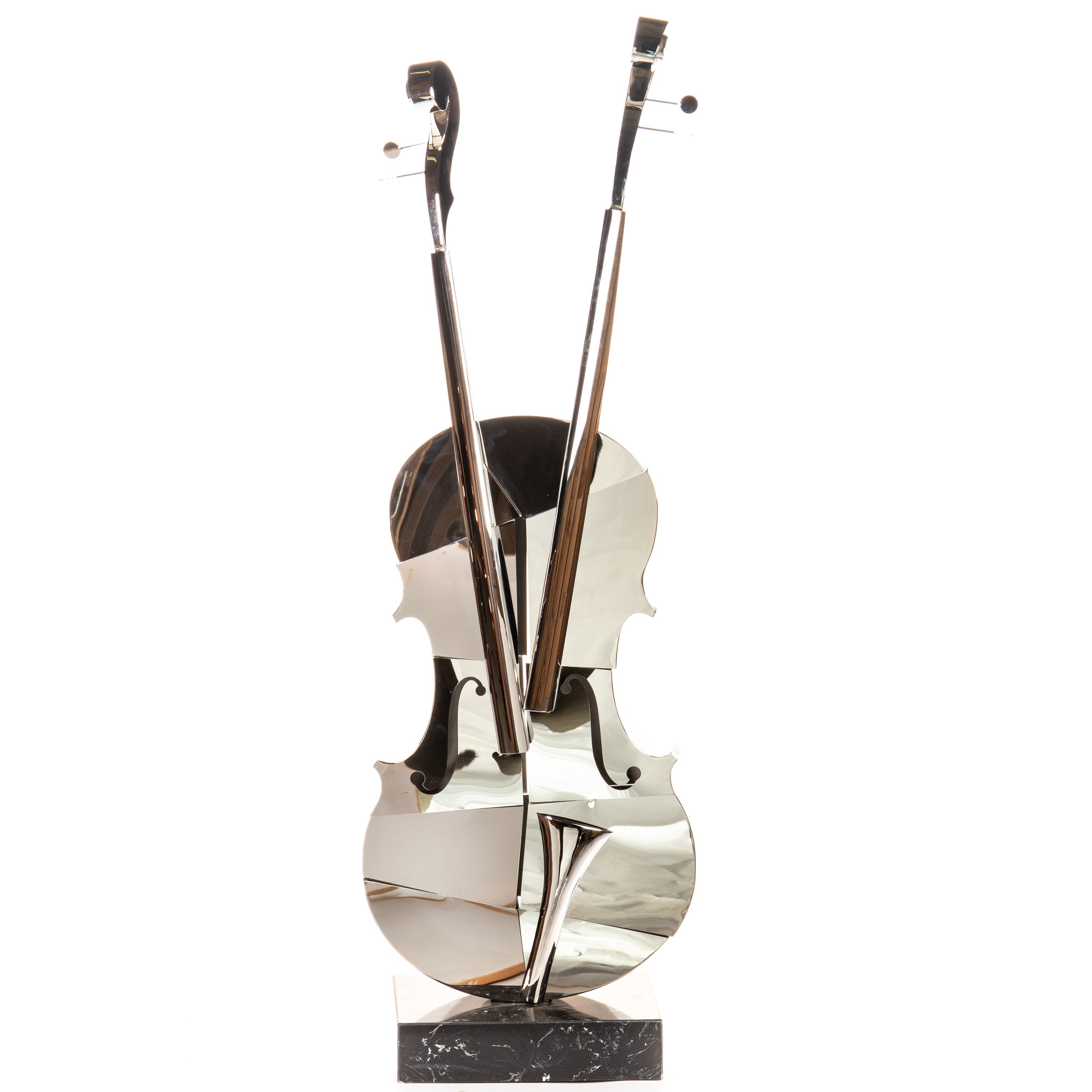 Violin Stainless Steel Sculpture, Chrome Silver – Large Modern Art