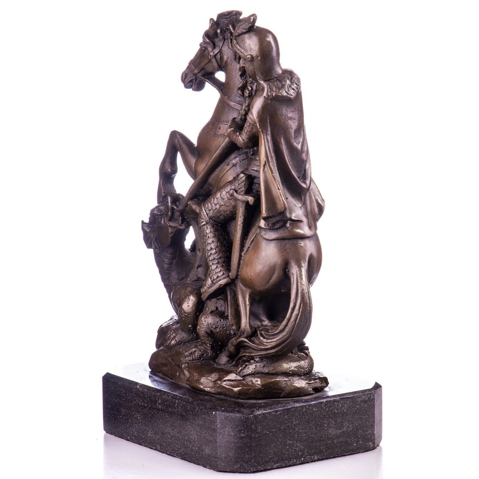 Saint George Slaying the Dragon Bronze Sculpture on Marble Base