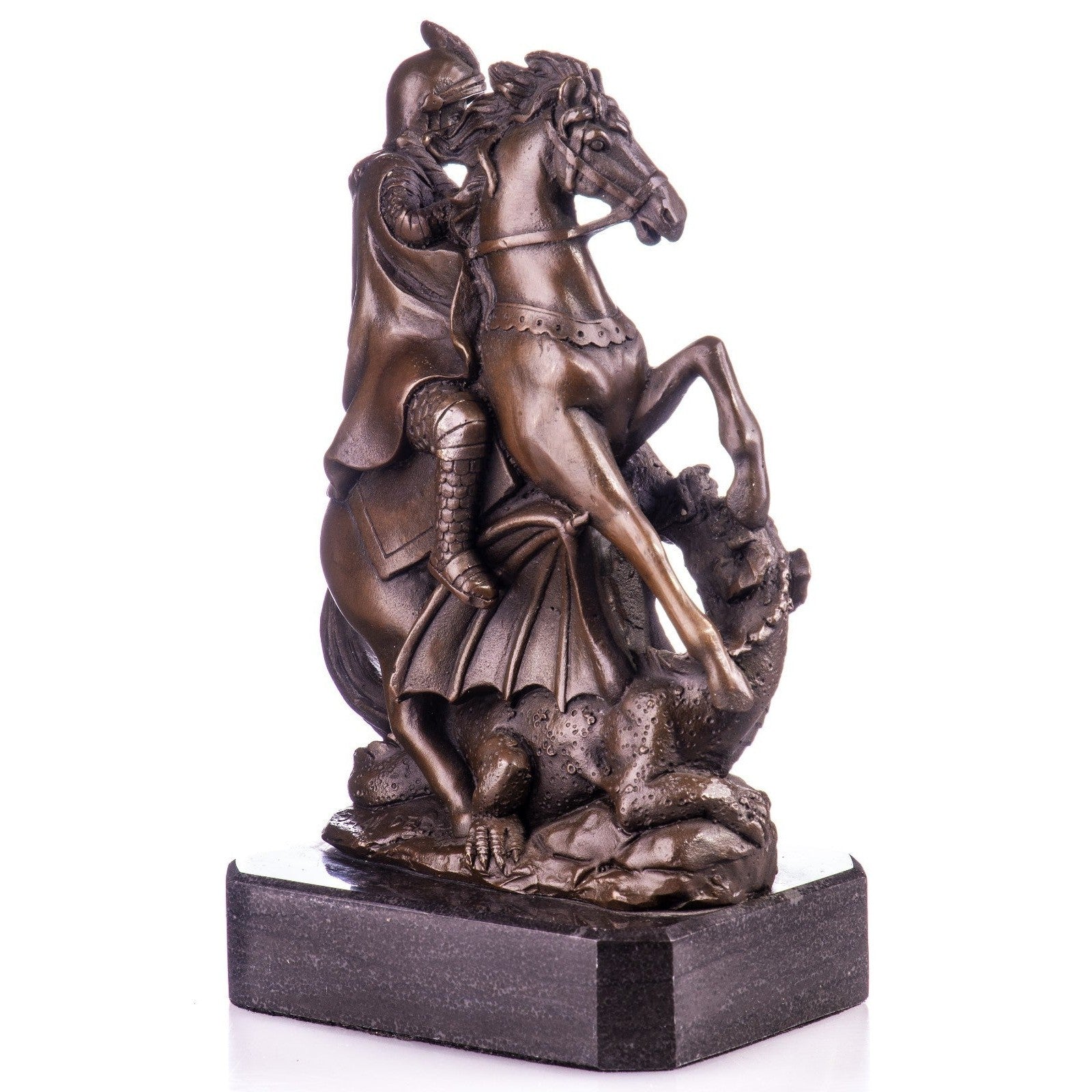 Saint George Slaying the Dragon Bronze Sculpture on Marble Base