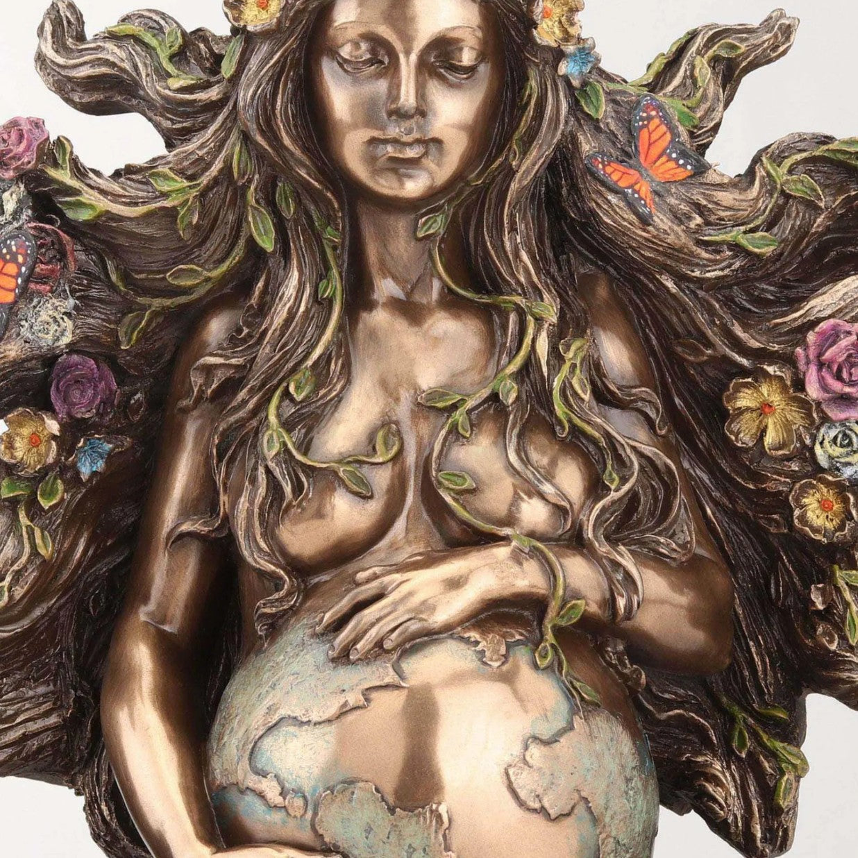 Gaia Earth Goddess with Butterflies | Handcrafted Bronze Decor