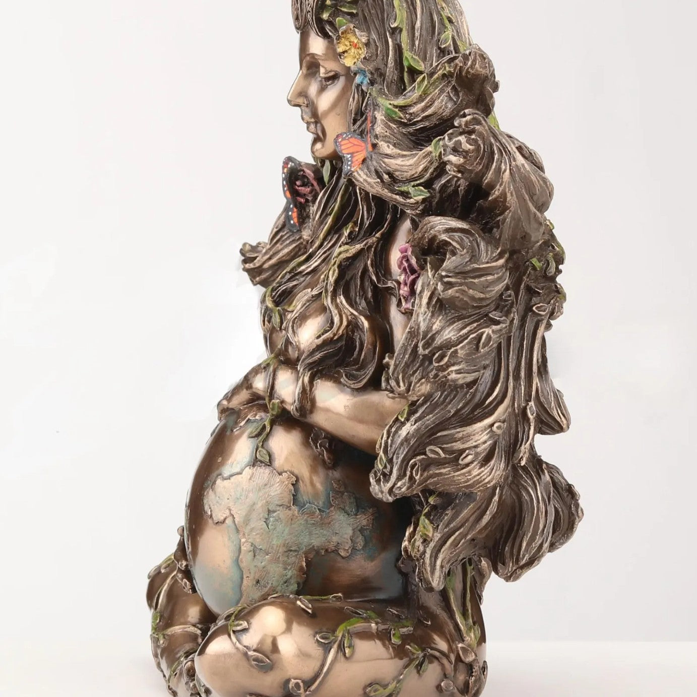 Gaia Earth Goddess with Butterflies | Handcrafted Bronze Decor