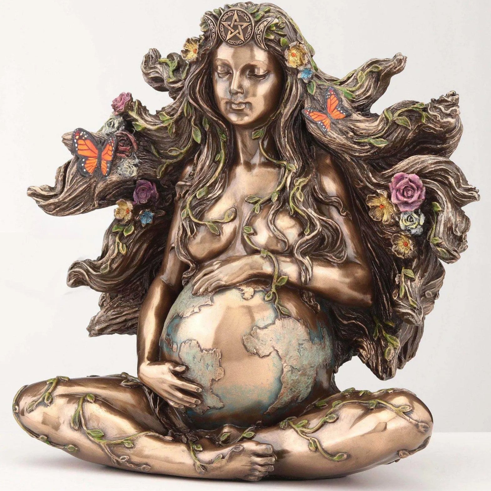 Gaia Earth Goddess with Butterflies | Handcrafted Bronze Decor