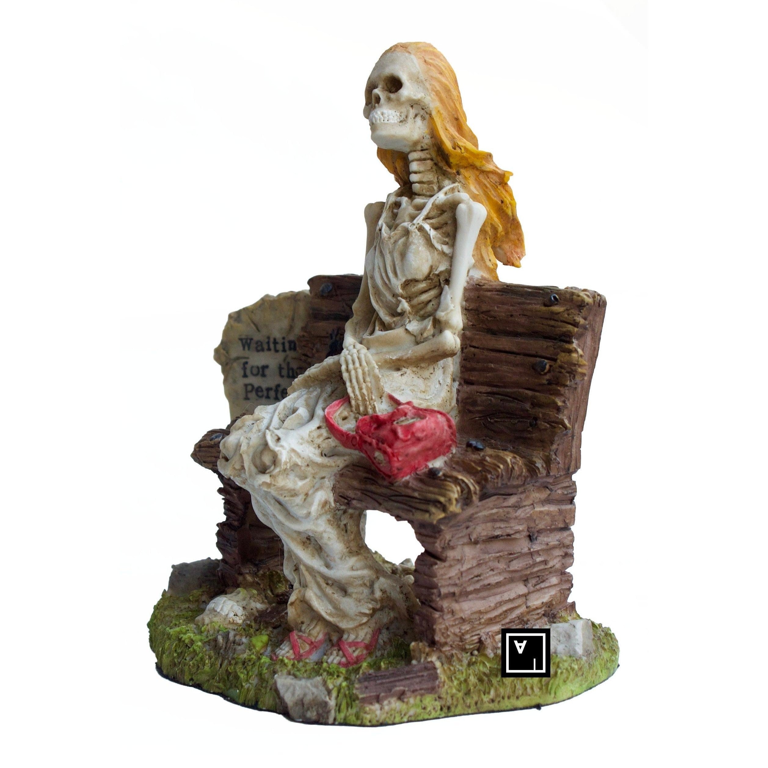 Skeleton Woman Waiting Figurine.Relationship Waiting Quotes