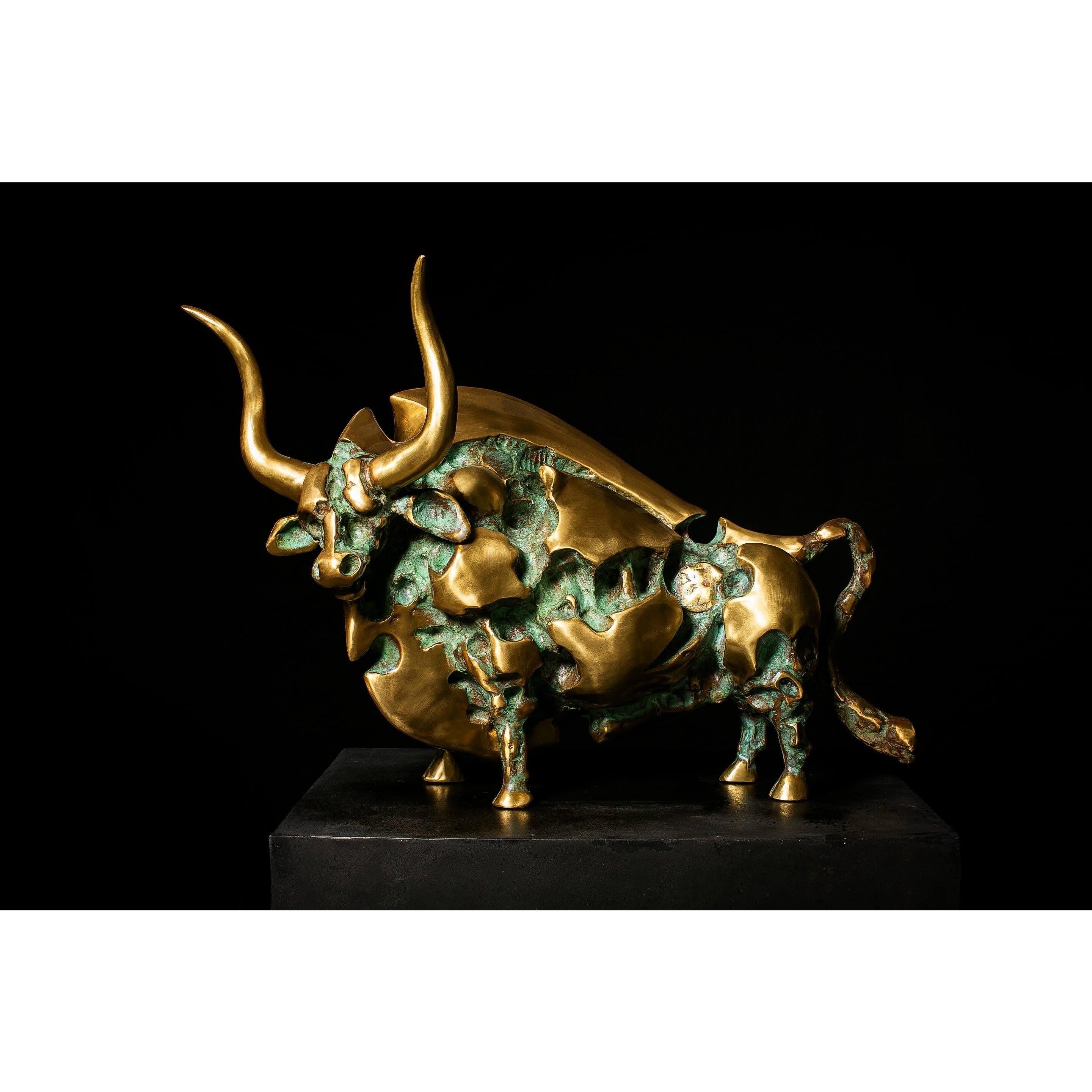 Solid Bronze Lucifero Toro Bull long horne | Animal Sculptures