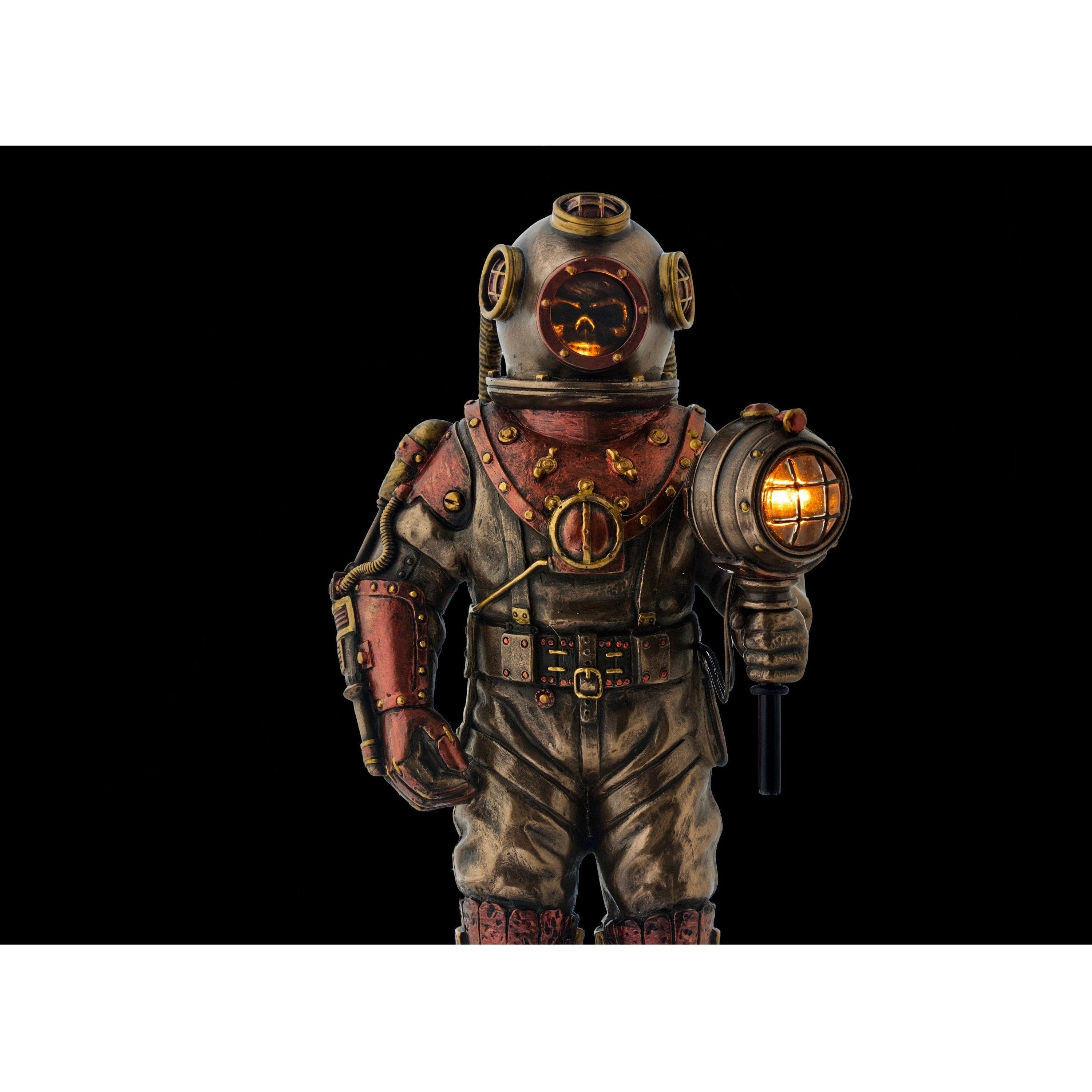 Steampunk Skeleton in Diver Suit with LED Light Statue