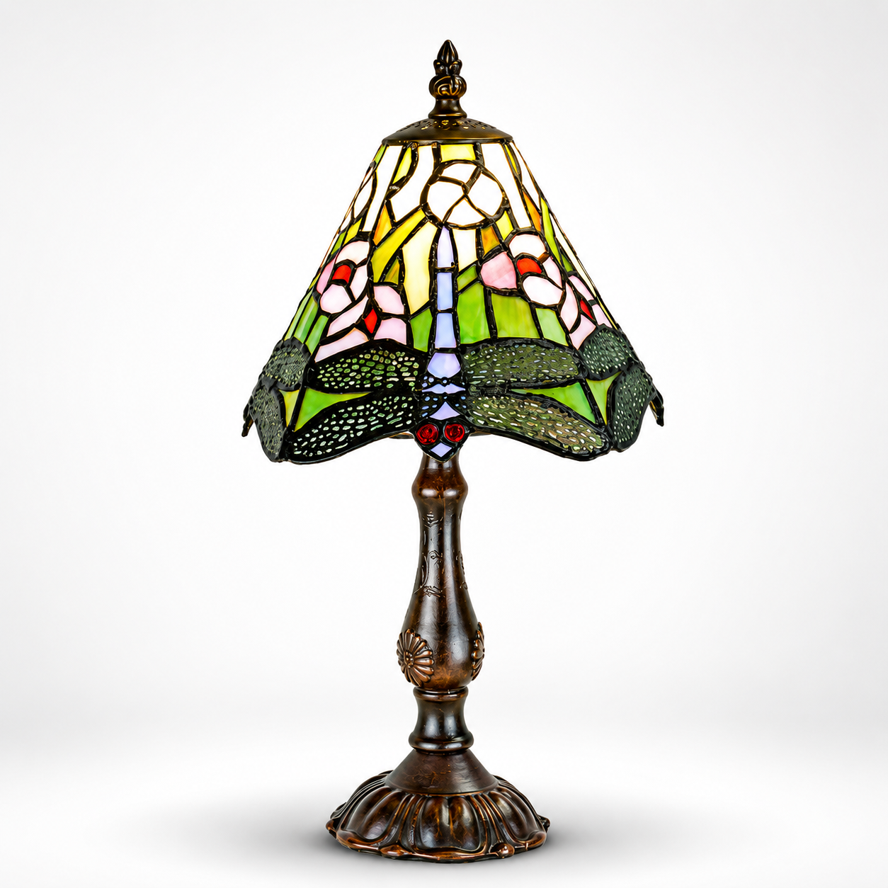 Tiffany Style Table Lamp – Green Dragonfly Cone