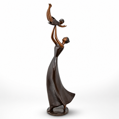 Modernist Bronze Sculpture of a Woman Holding a Child | Handcrafted