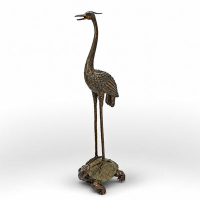 Heron Turtle Sculpture | Handcrafted Bronze Decor