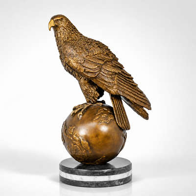 Eagle Sitting on Globe | Handcrafted Bronze Decor | Unique Home Accent