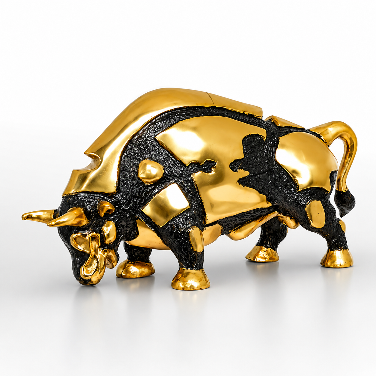 Bronze Sculpture of a Bull - Black and Gold. Animal Decor