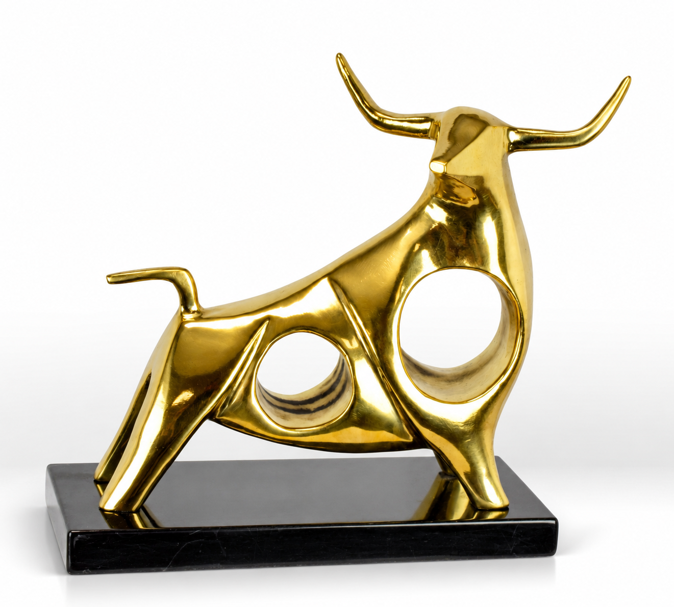 Bronze Sculpture of a Standing Bull on a Marble Base, Animal Sculpture